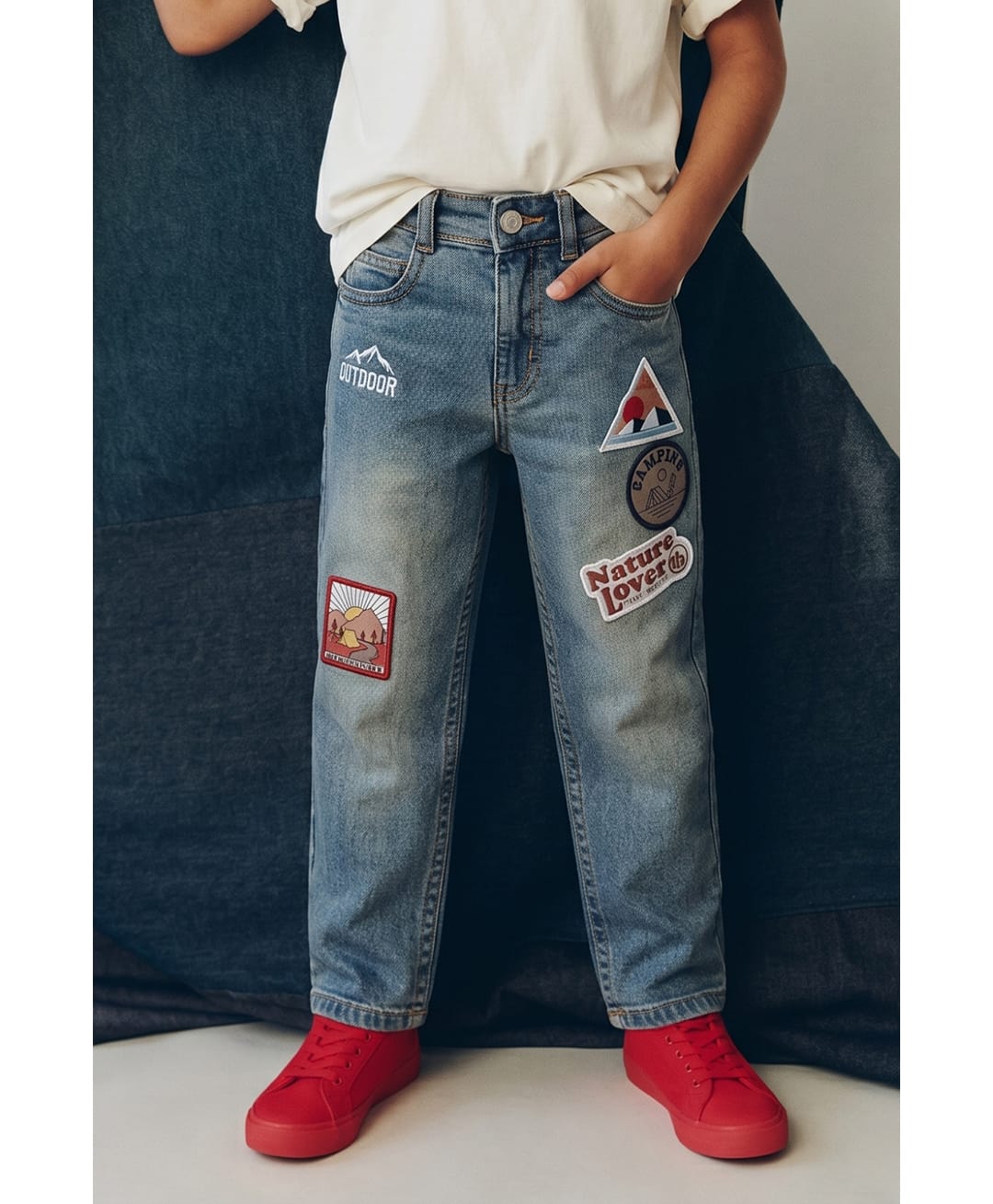 Tales & Stories Denim Woven Nature Lover Text Patch Detailed Washed Jeans - Navy Blue & Khaki-picture-20