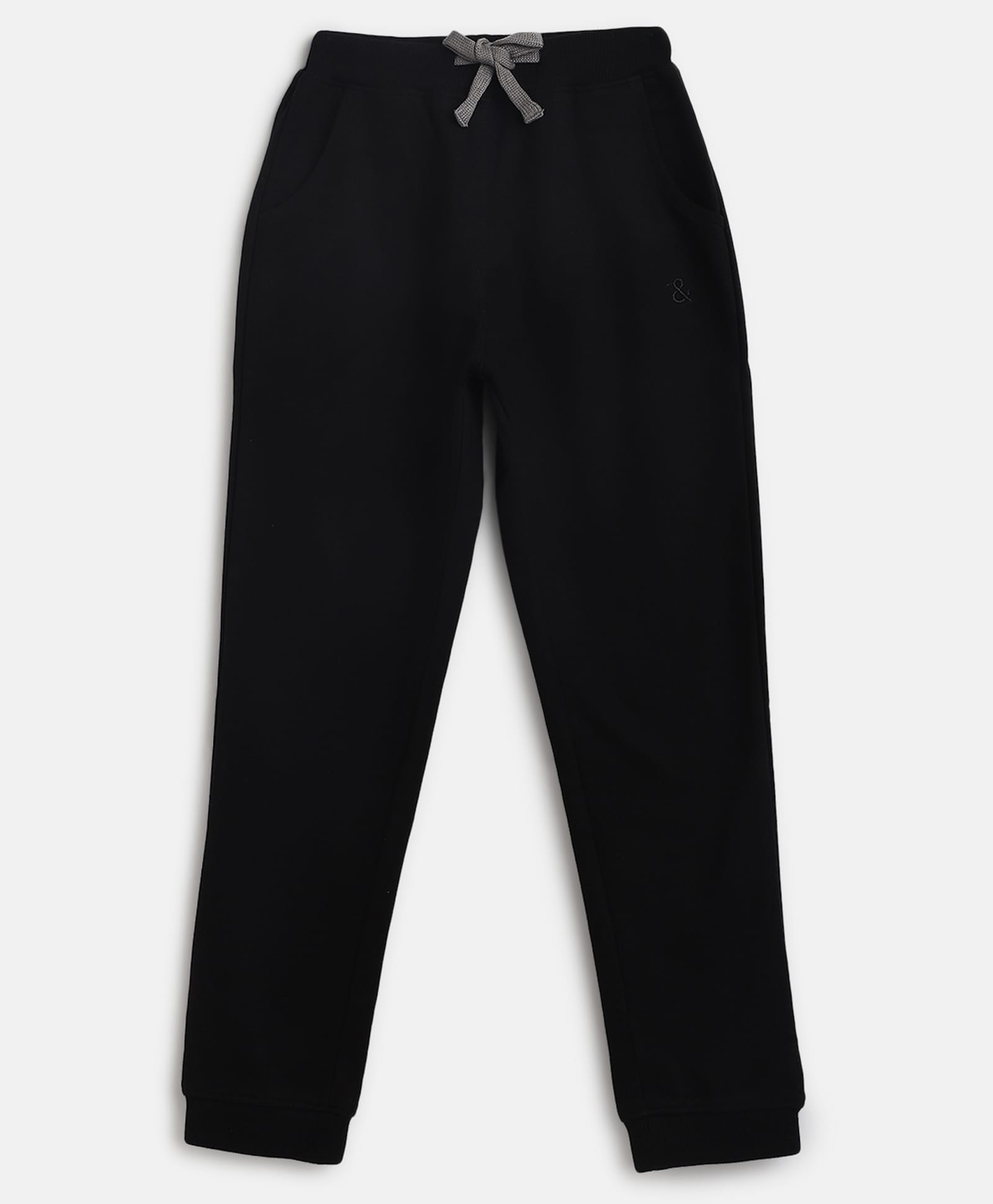 Tales & Stories Cotton Knit Solid Track Pants - Black