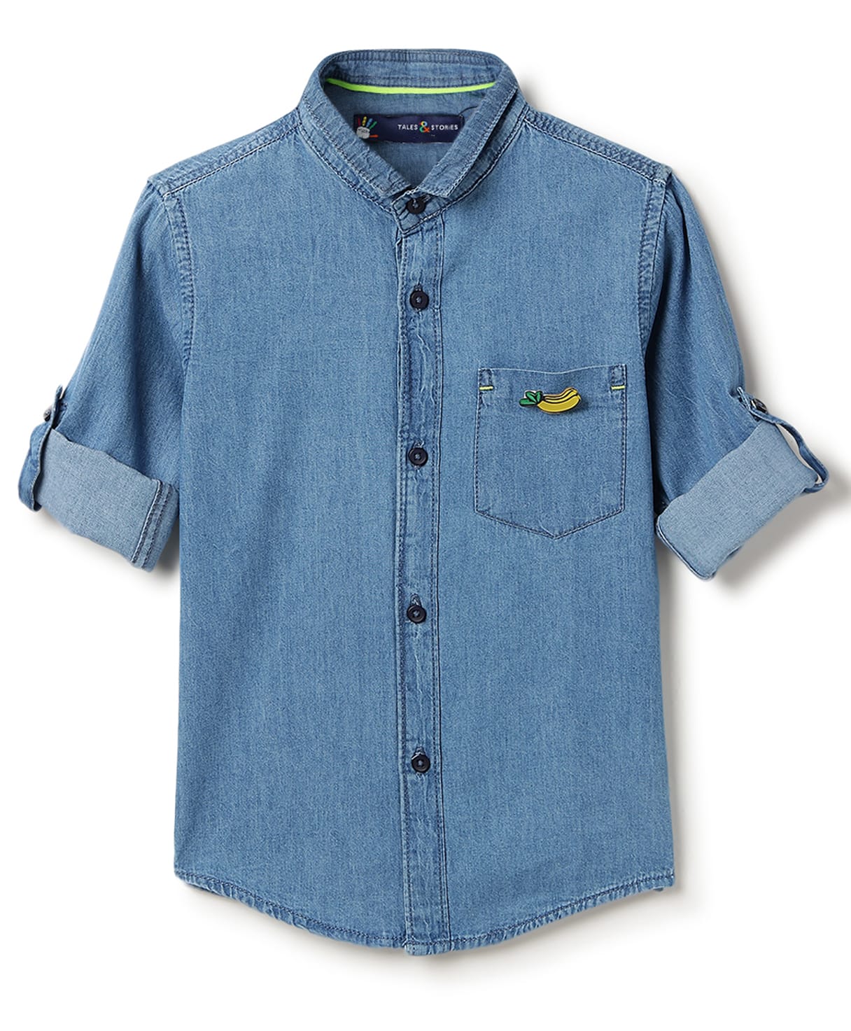 Tales & Stories Cotton Woven Full Sleeves Solid Shirt - Blue-image-33