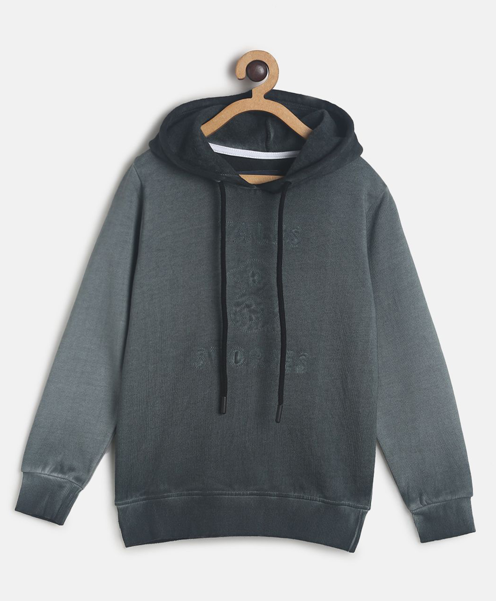 Tales & Stories Cotton Knit Full Sleeves Mild Washed Hooded Sweatshirt - Black-picture-27