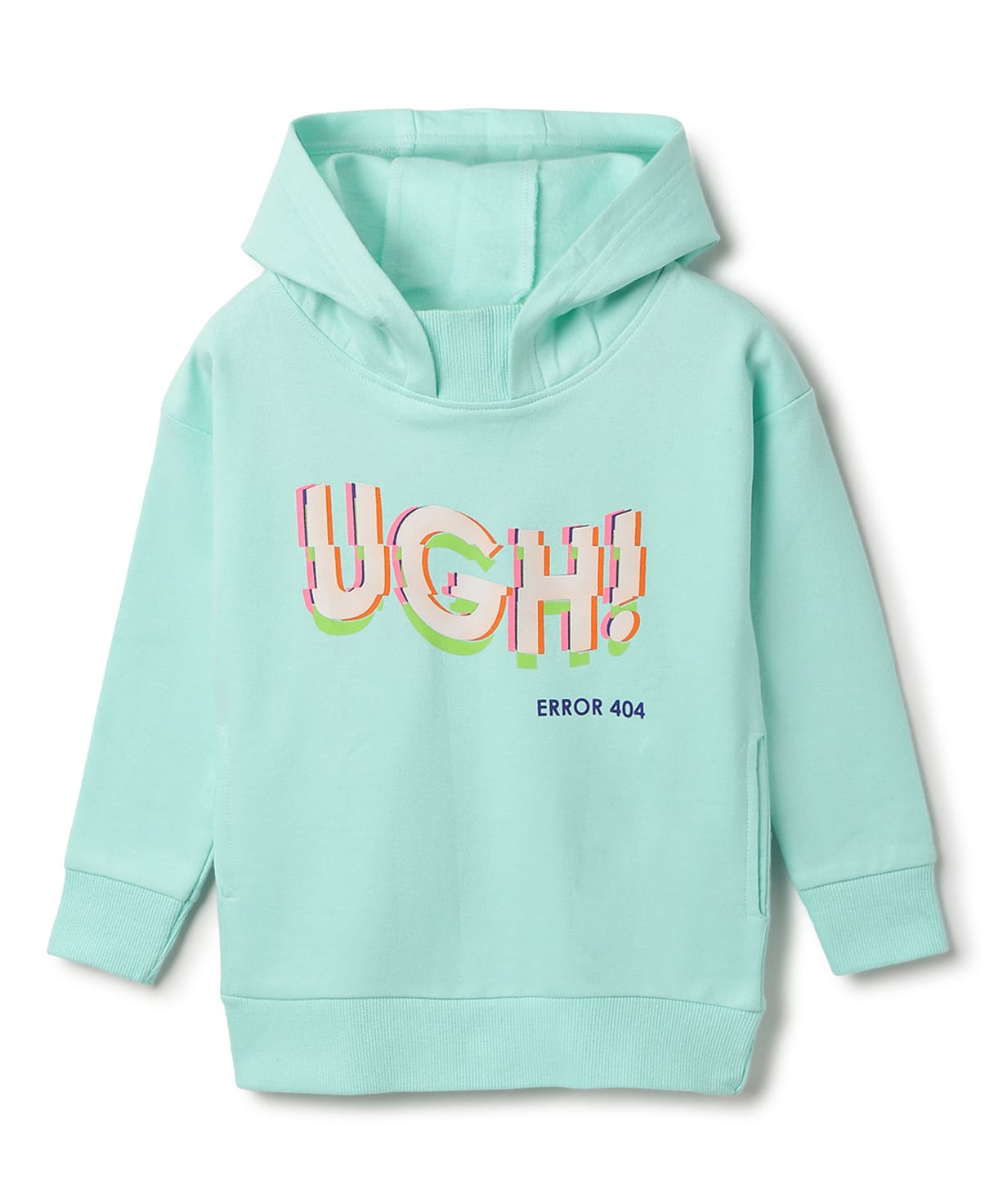 Tales & Stories Cotton Knit Full Sleeves Ugh Text Printed Light Winter Hooded Sweatshirt - Aqua Blue-picture-23
