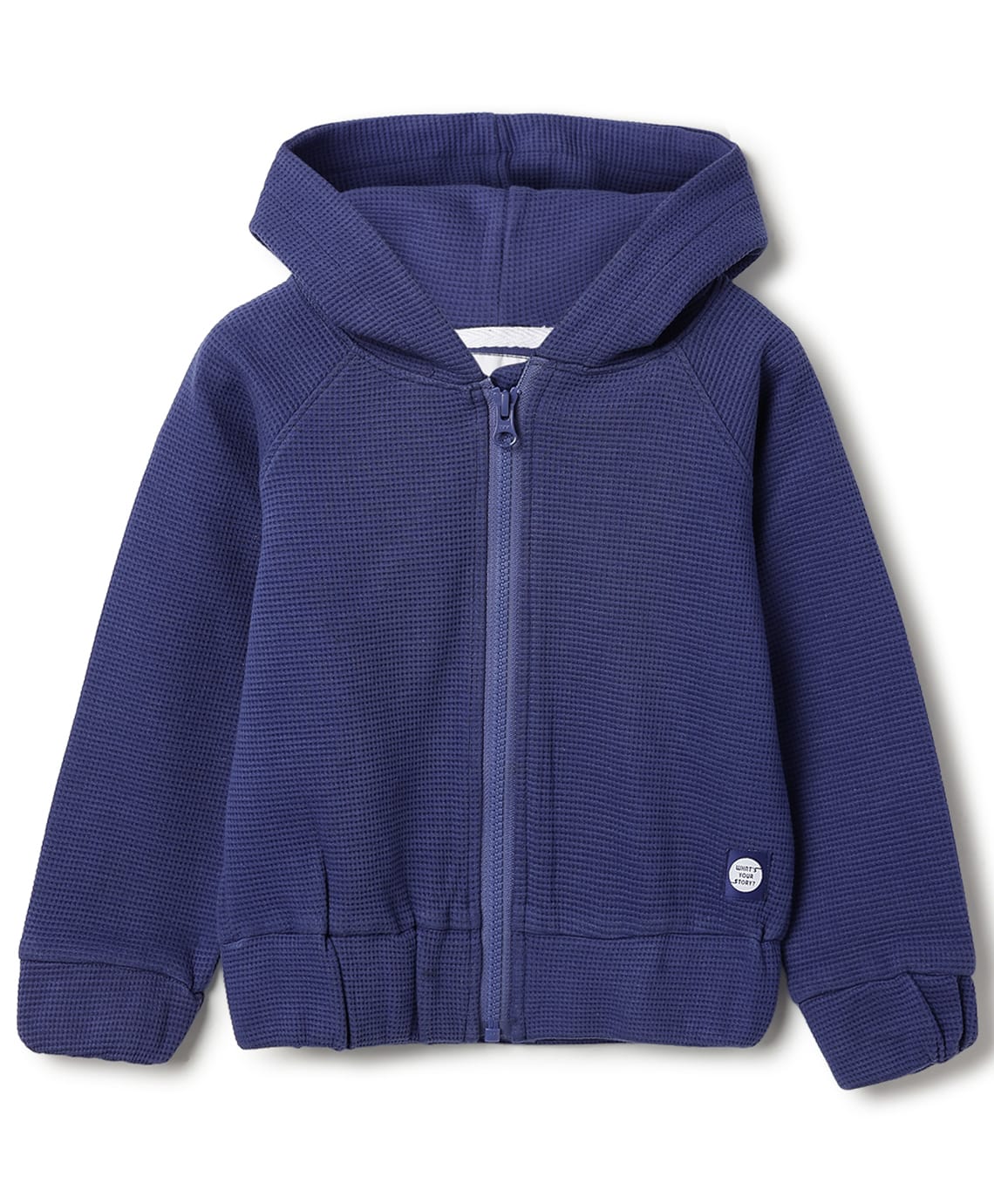 Tales & Stories Cotton Knit Full Sleeves Textured Light Winter Hooded Sweatshirt - Navy Blue-picture-37
