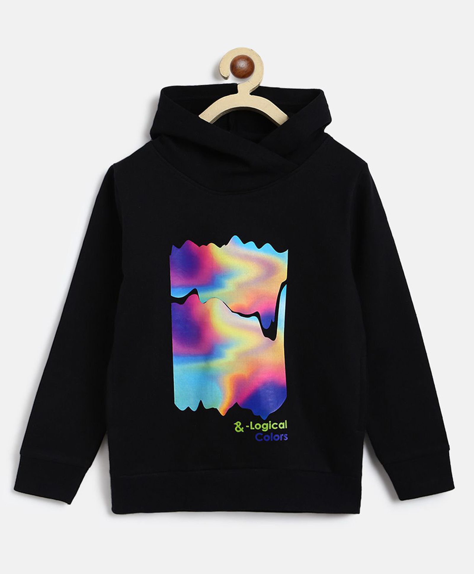 Tales & Stories Cotton Knit Full Sleeves Logical Colors Text Printed Hooded Light Winter Sweatshirt - Black-picture-38