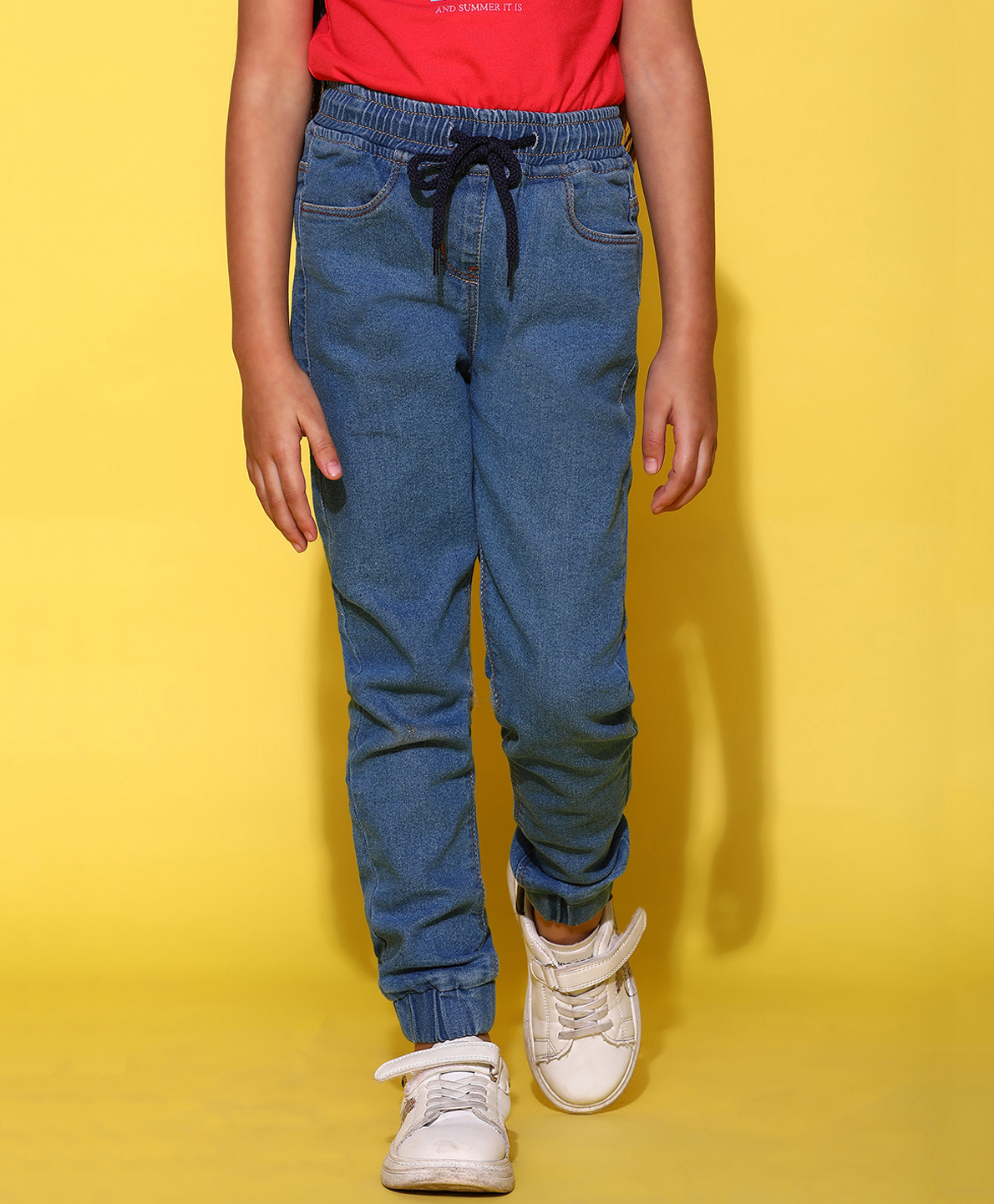Tales & Stories Denim Woven Mild Washed Joggers Style Jeans - Blue-picture-32