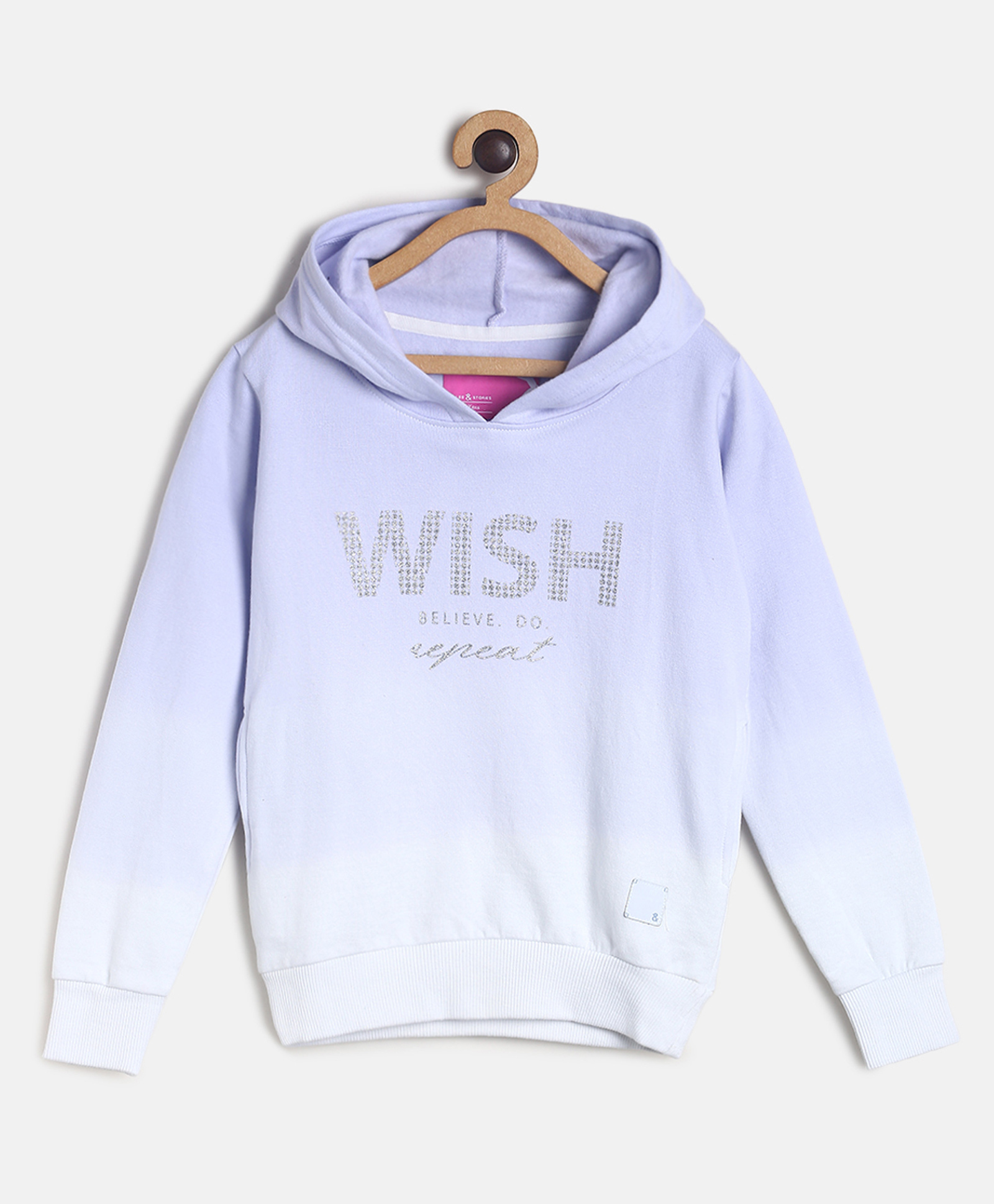 Tales & Stories Cotton Knit Full Sleeves Wish Text Printed Light Winter Hooded Sweatshirt - Lilac-picture-22