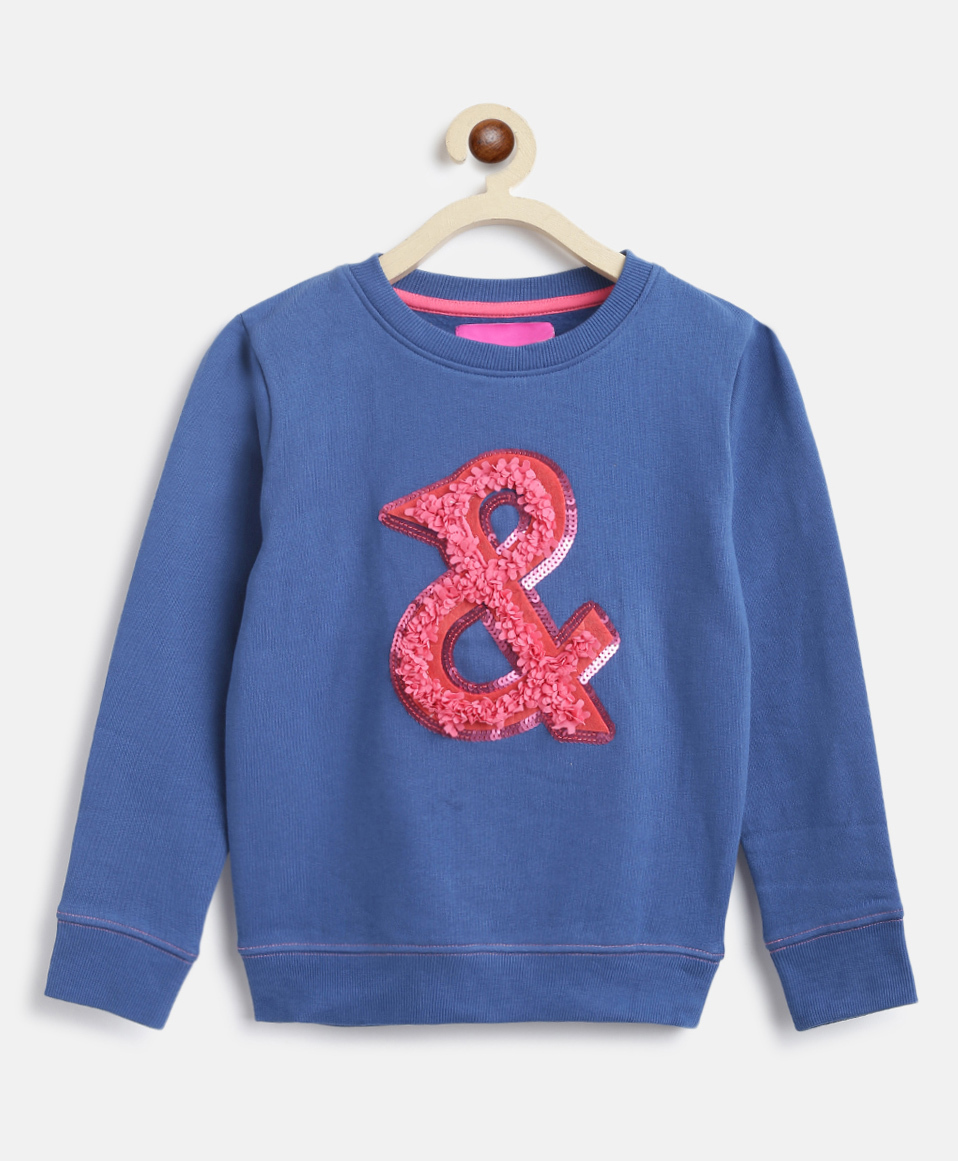 Tales & Stories Cotton Knit Full Sleeves Brand Logo Patch Detailed Light Winter Sweatshirt - Blue-image-21