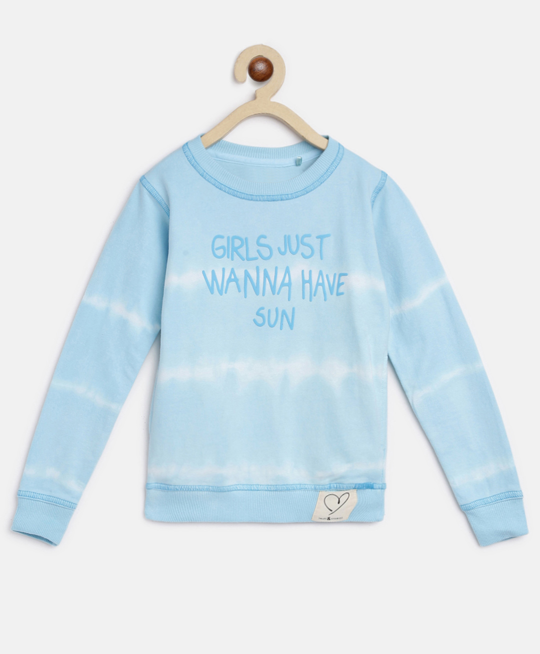 Tales & Stories Cotton Knit Full Sleeves Girls Just Wanna Have Sun Text Printed Light Winter Sweatshirt - Sky Blue-picture-28