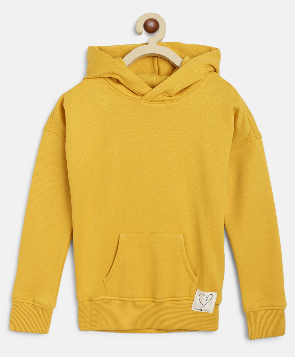 Tales & Stories Cotton Knit Full Sleeves Solid Hooded Sweatshirt - Mustard-picture-16
