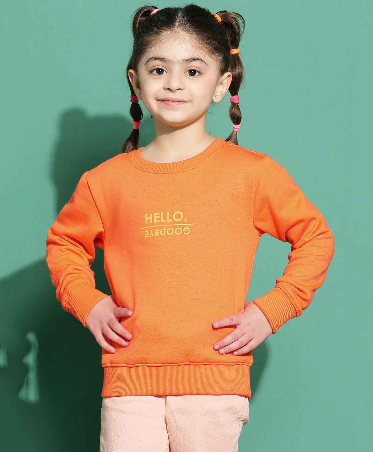 Tales & Stories Cotton Knit Full Sleeves Hello Text Printed Light Winter Sweatshirt - Orange-picture-32