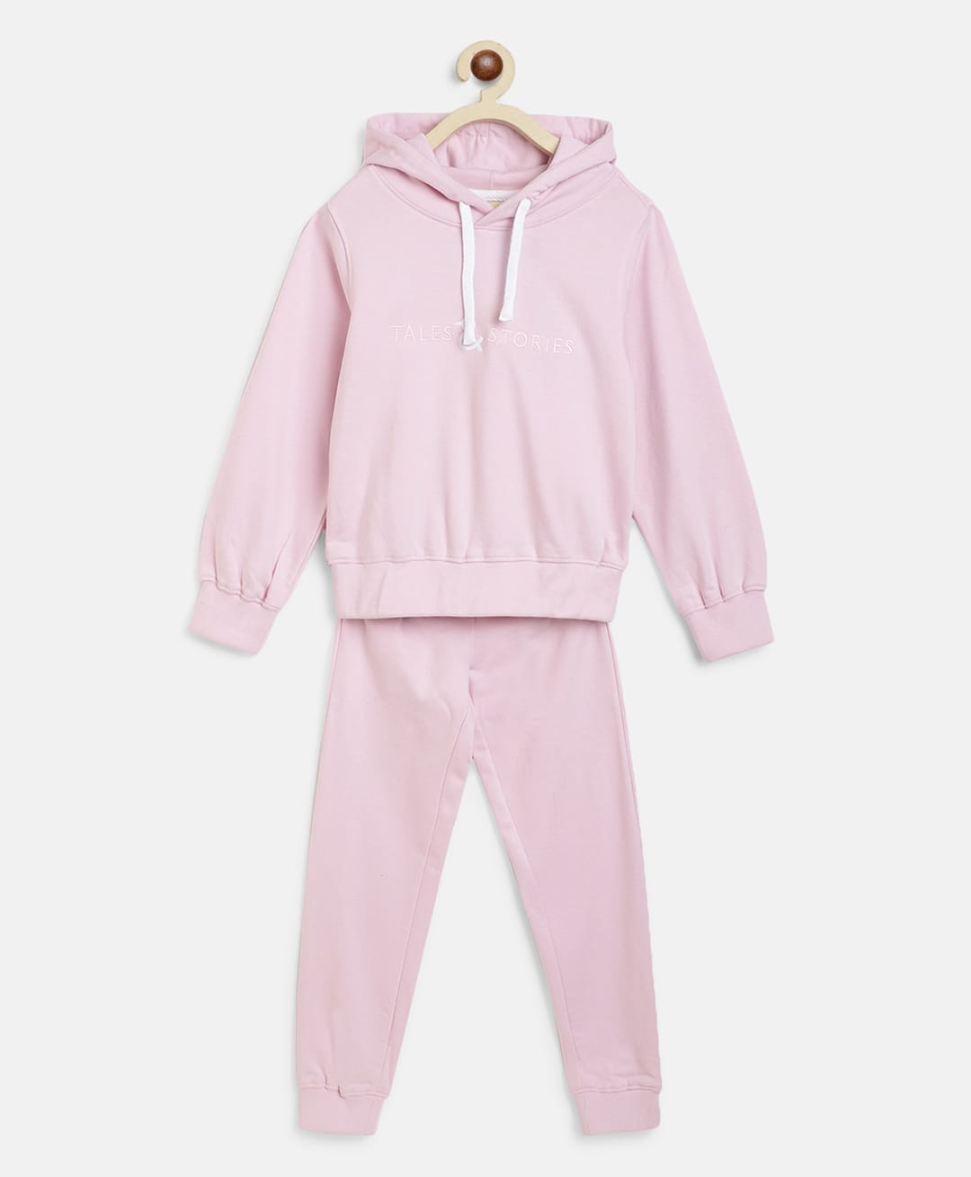 Tales & Stories Cotton Knit Full Sleeves Solid Light Winter Hooded Sweatshirt & Joggers Set - Light Pink-picture-17