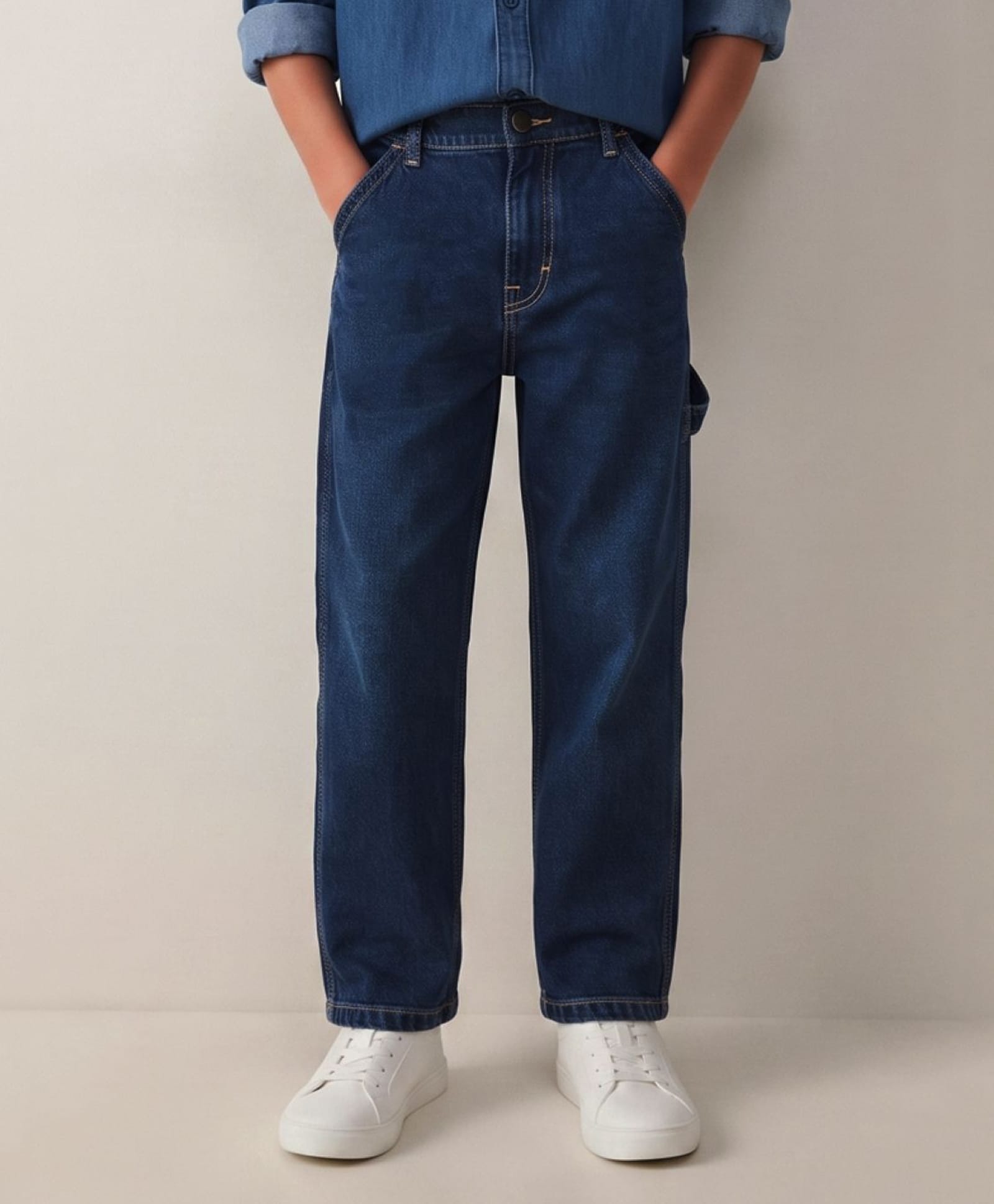 Tales & Stories Denim Woven Strap Designed Mild Washed Jeans - Navy Blue-picture-33