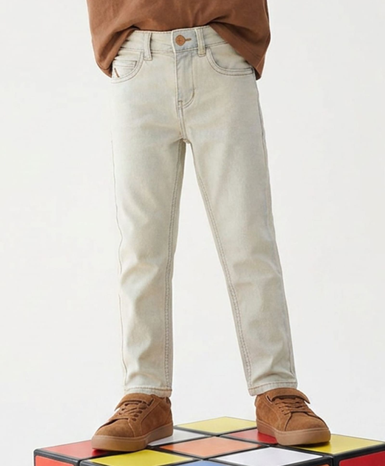 Tales & Stories Denim Woven Solid Jeans - Beige-picture-16