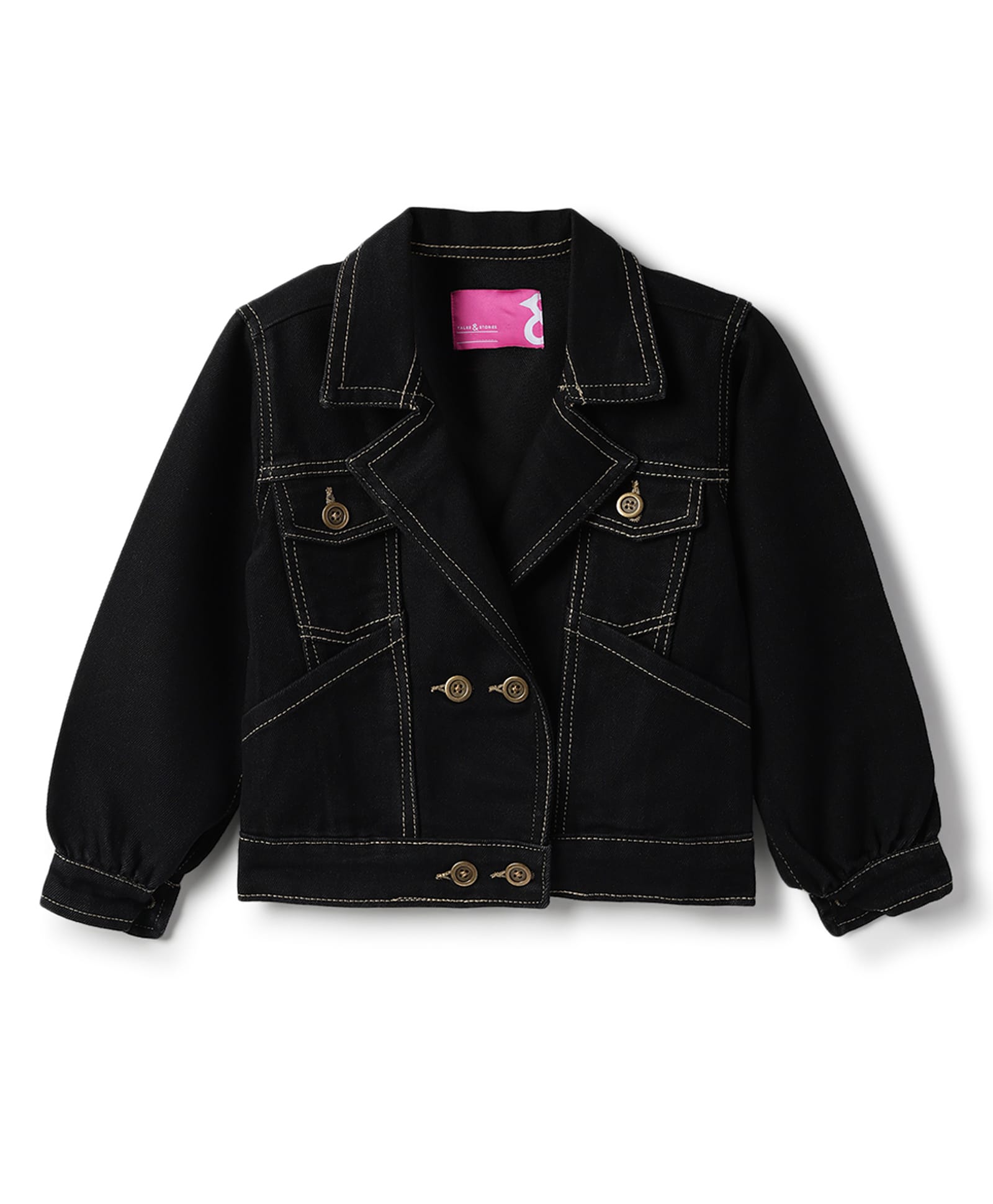 Tales & Stories Denim Woven Full Sleeves Solid Washed Crop Jacket - Black-picture-28