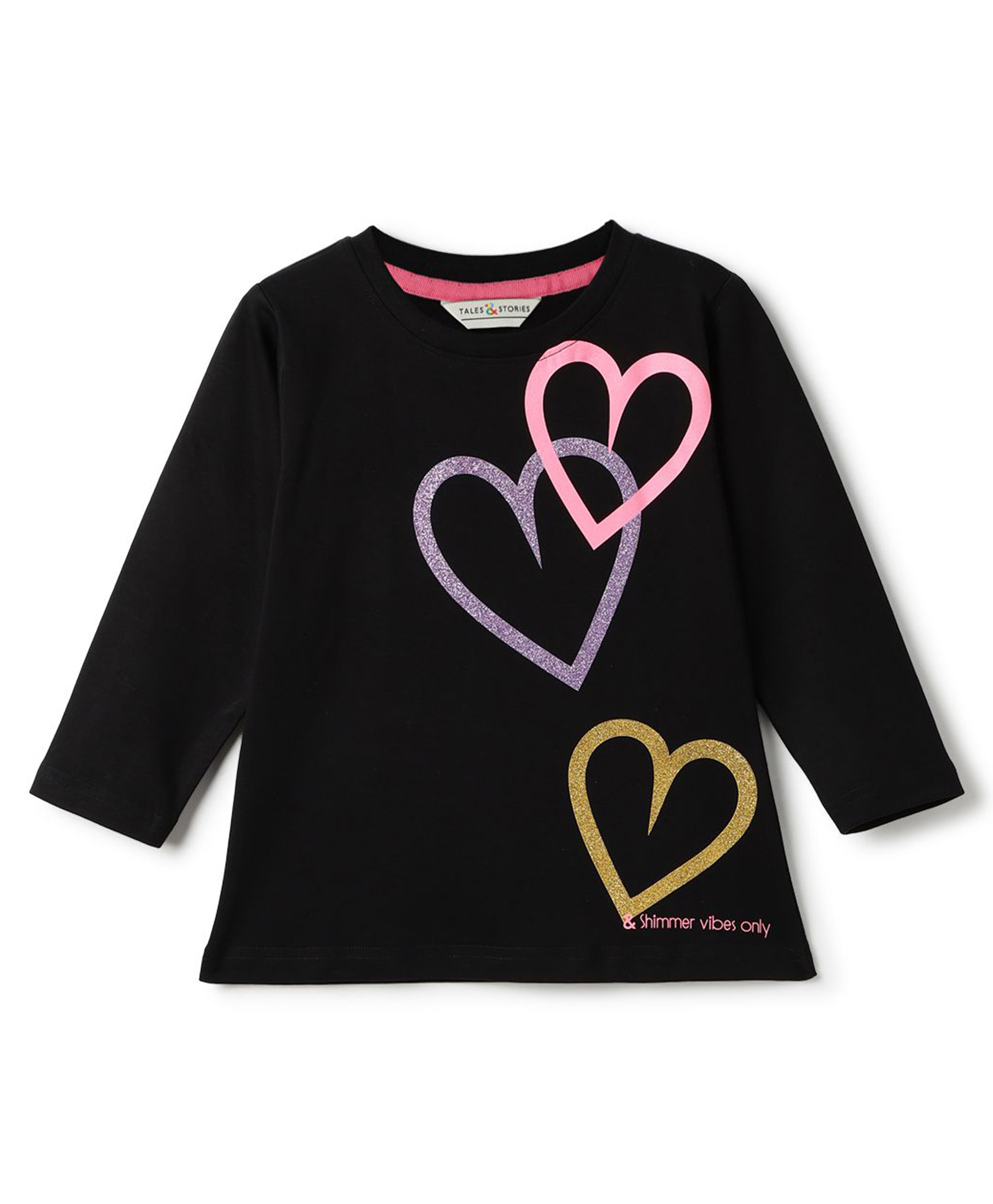 Tales & Stories Cotton Knit Full Sleeves Hearts Printed Tee - Black-picture-34