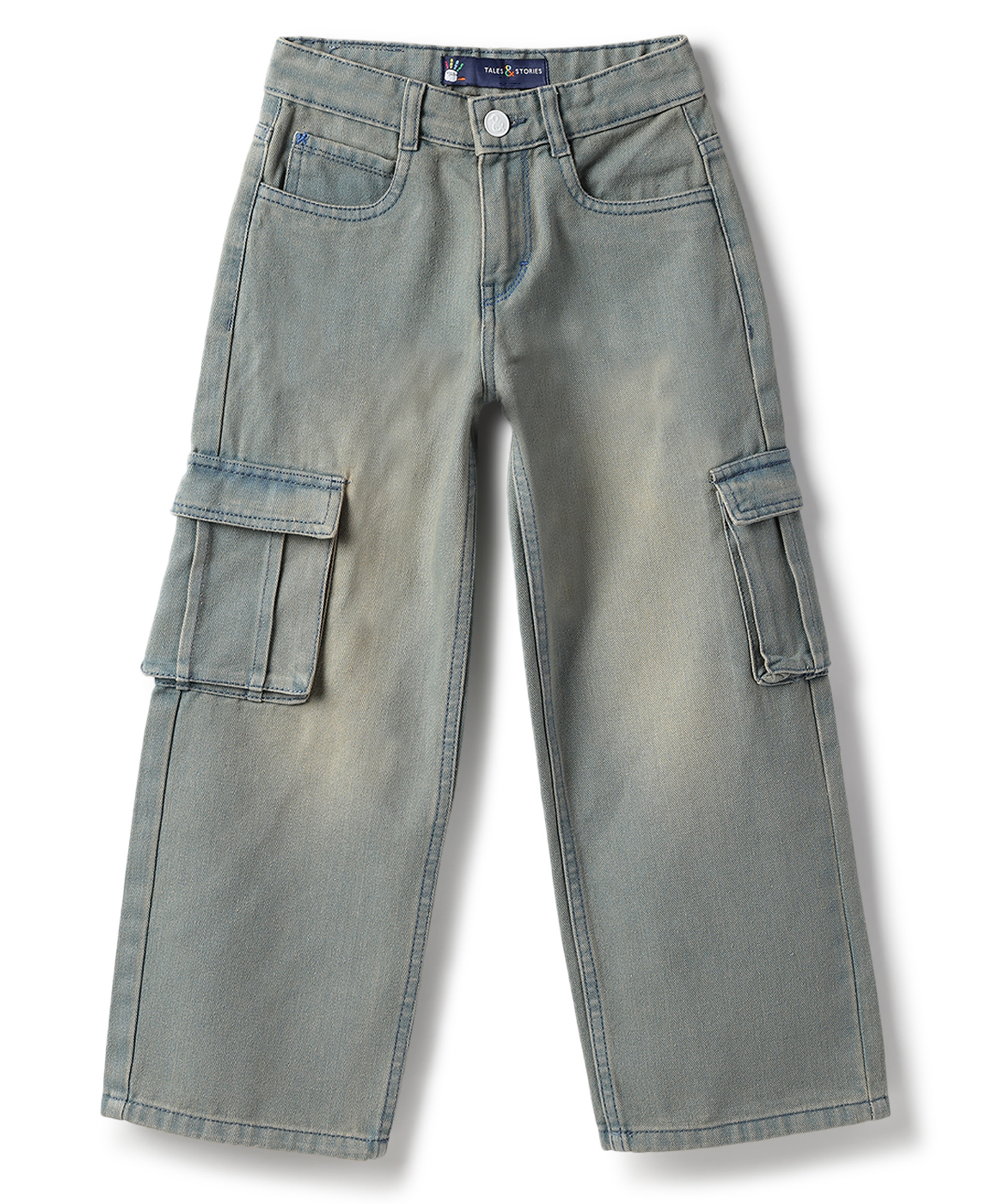 Tales & Stories Denim Woven Washed Cargo Jeans - Green-picture-21