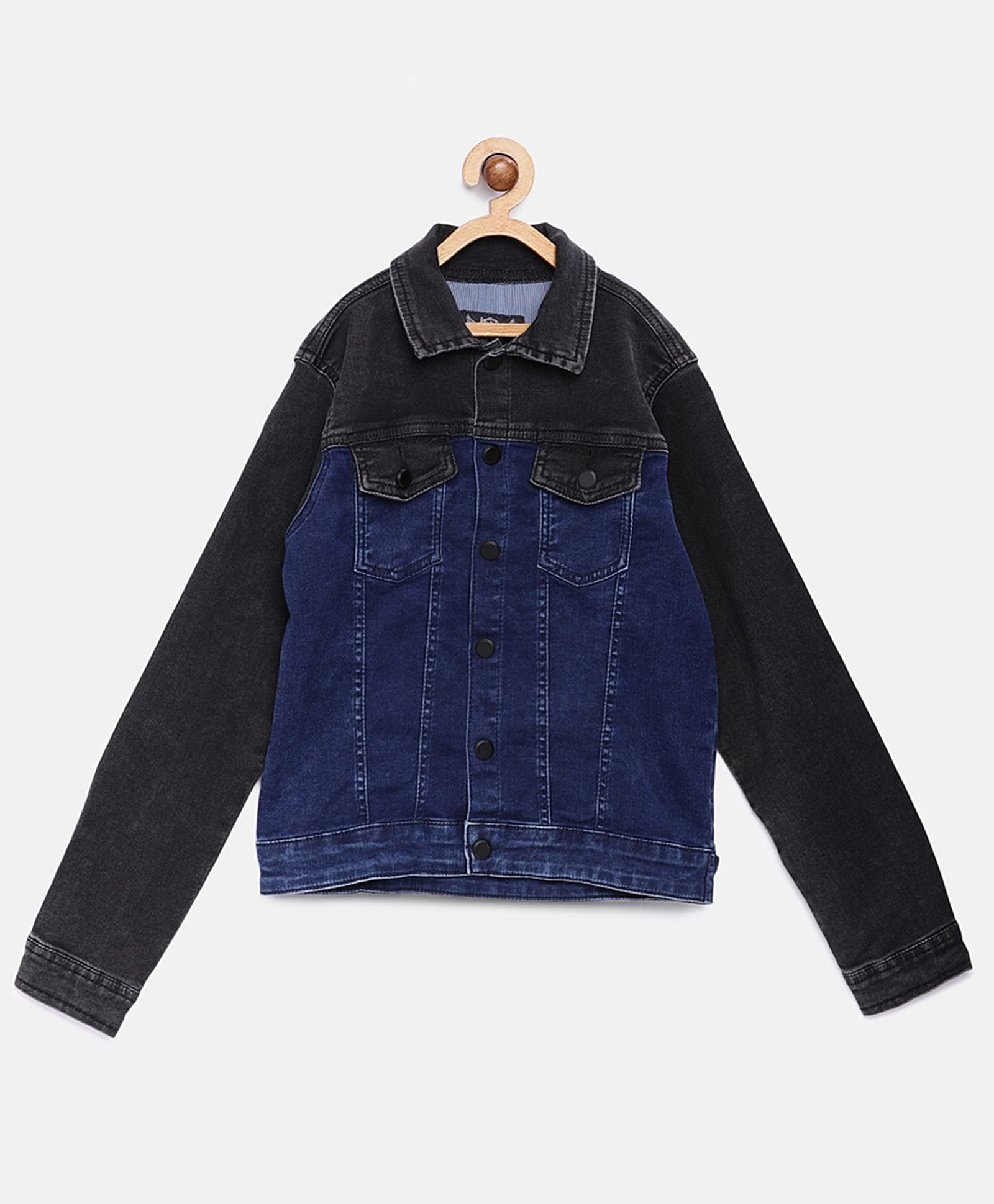 Tales & Stories Denim Woven Full Sleeves Colour Blocked Jacket - Royal Blue-picture-18