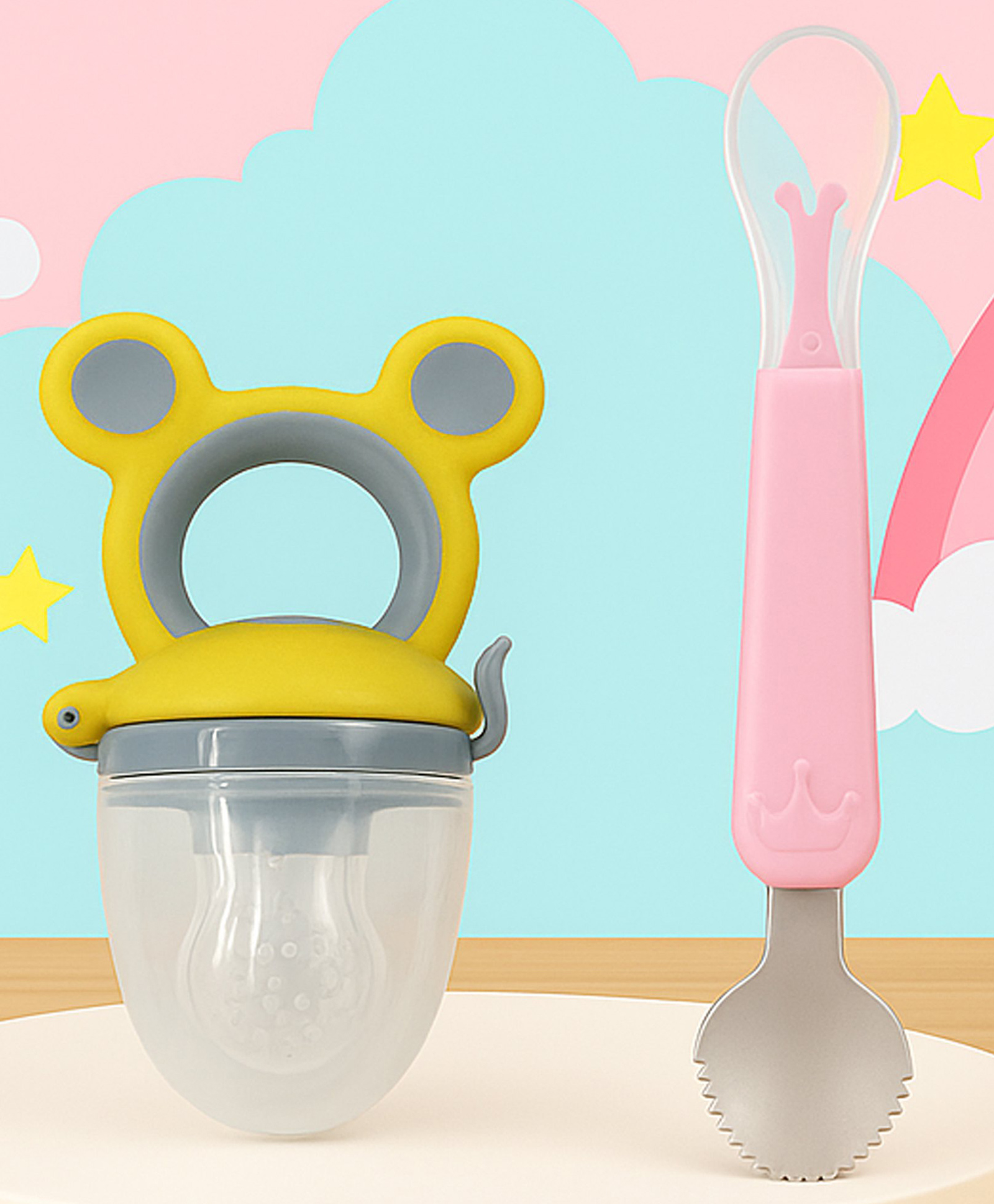 Tinny Tots Baby Fresh Fruit Vegetable Food Teether Nibbler With Ultra-Soft Food-Grade Silicone Spoon For Babies BPA Free (YELLOW)-image-48