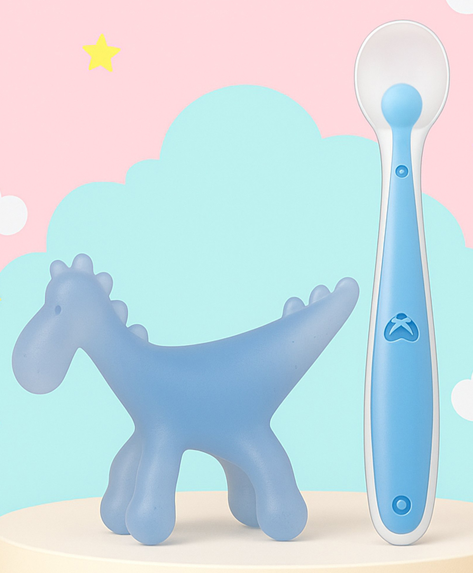 Tinny Tots Baby Soft Silicone Dinosaur Shape Teething Teether Oral Dental Care With Baby Ultrasoft Bendable Tip Spoon (BLUE)-image-13
