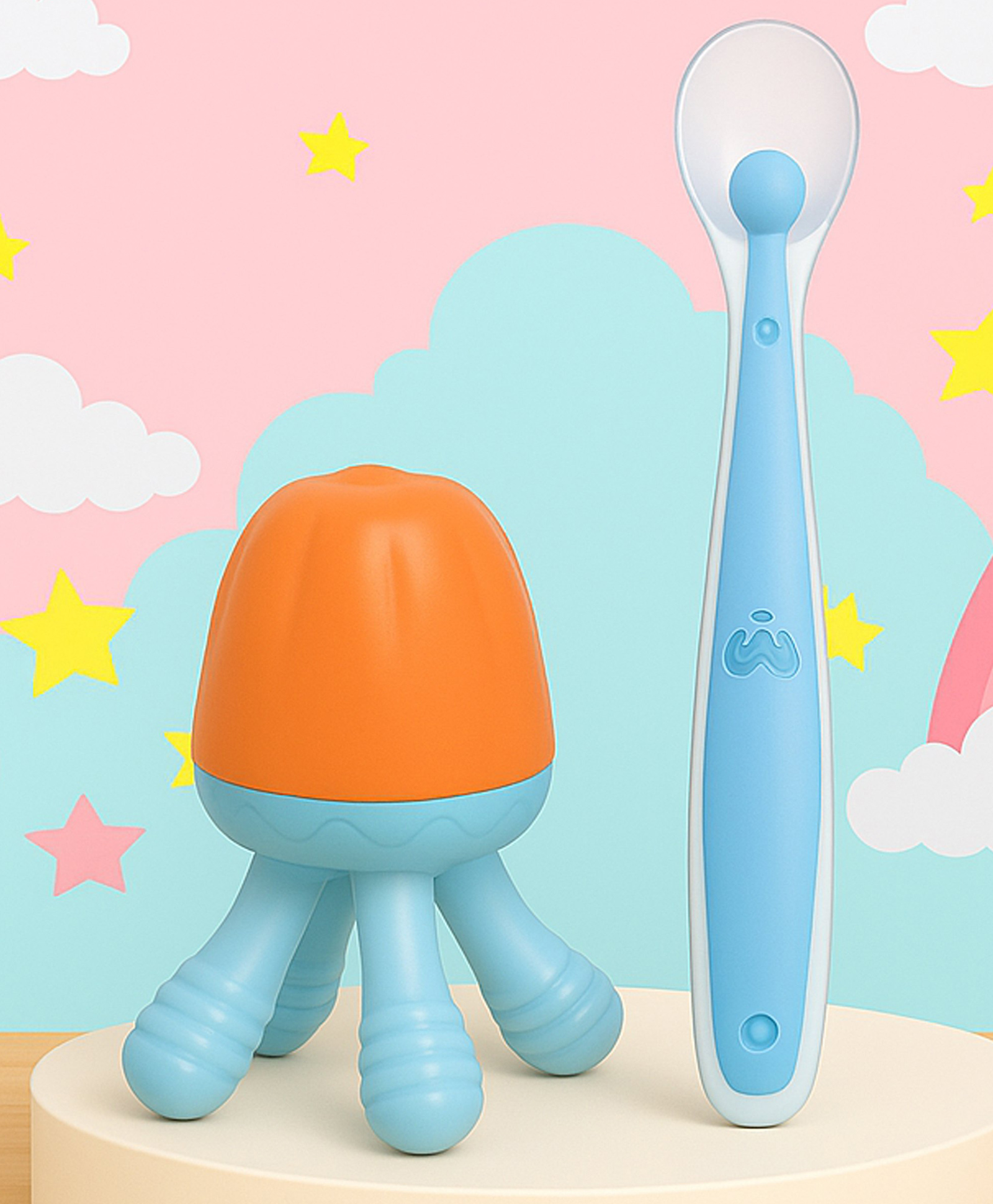 Tinny Tots Baby Attractive Design Fresh Fruit & Vegitable Food Teether Nibbler With Ultra-Soft Silicone Spoon BPA Free (MULTI-COLOURS)-image-42