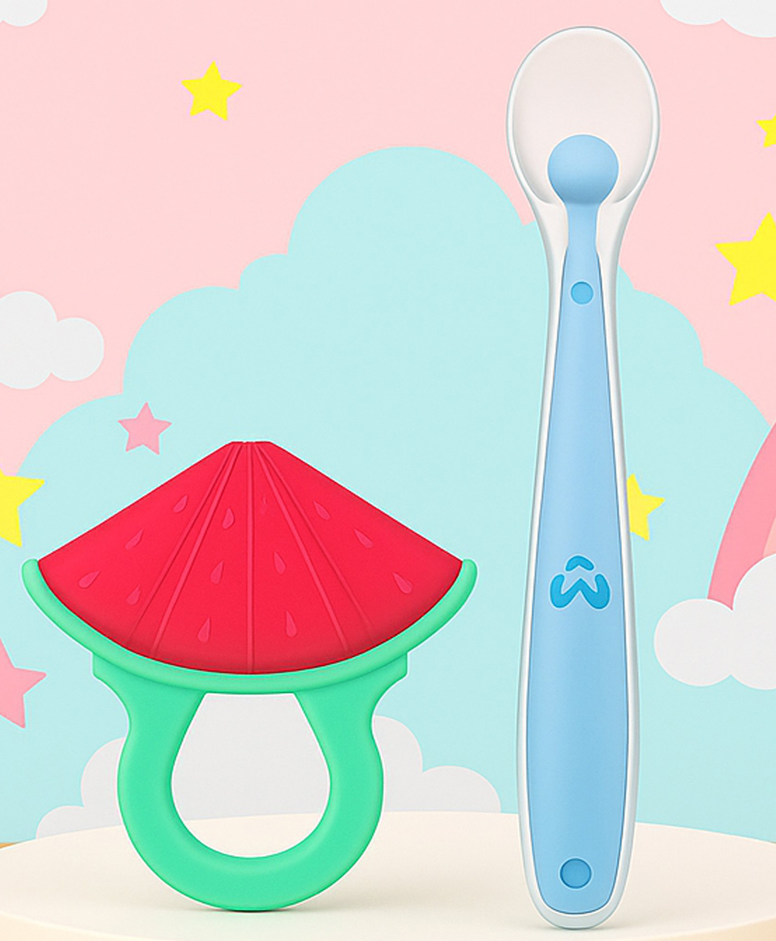 Tinny Tots Baby 100% Soft Silicone Fruit Shape Molar Teether With Ultra-Soft Food-Grade Silicone Spoon BPA Free(ASSORTED DESIGN)-picture-12