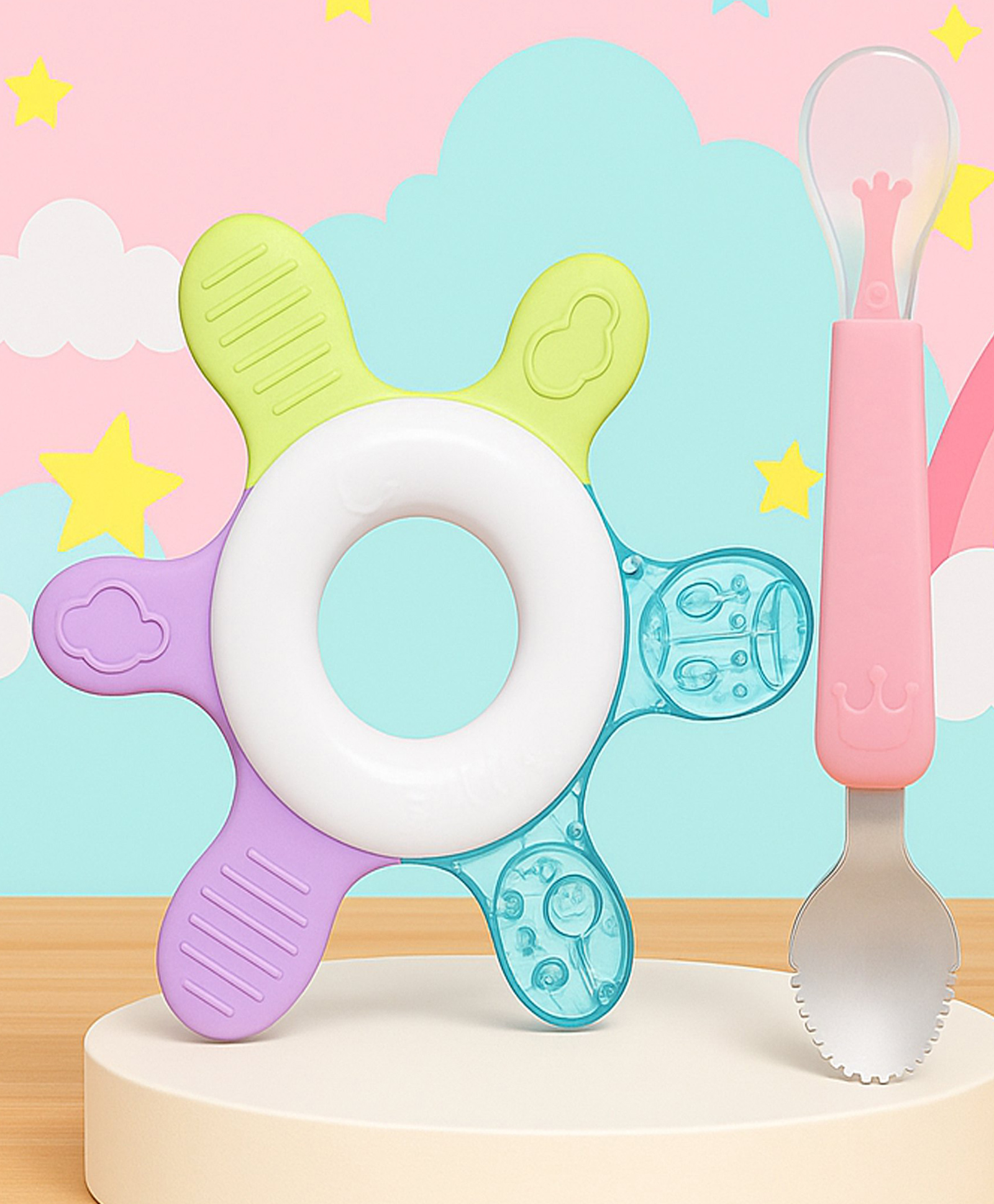 Tinny Tots Baby Silicone Teether Designed For Gum Relief BPA Free With Ultra-Soft Food-Grade Silicone Spoon (ASSORTED COLOURS)-image-29