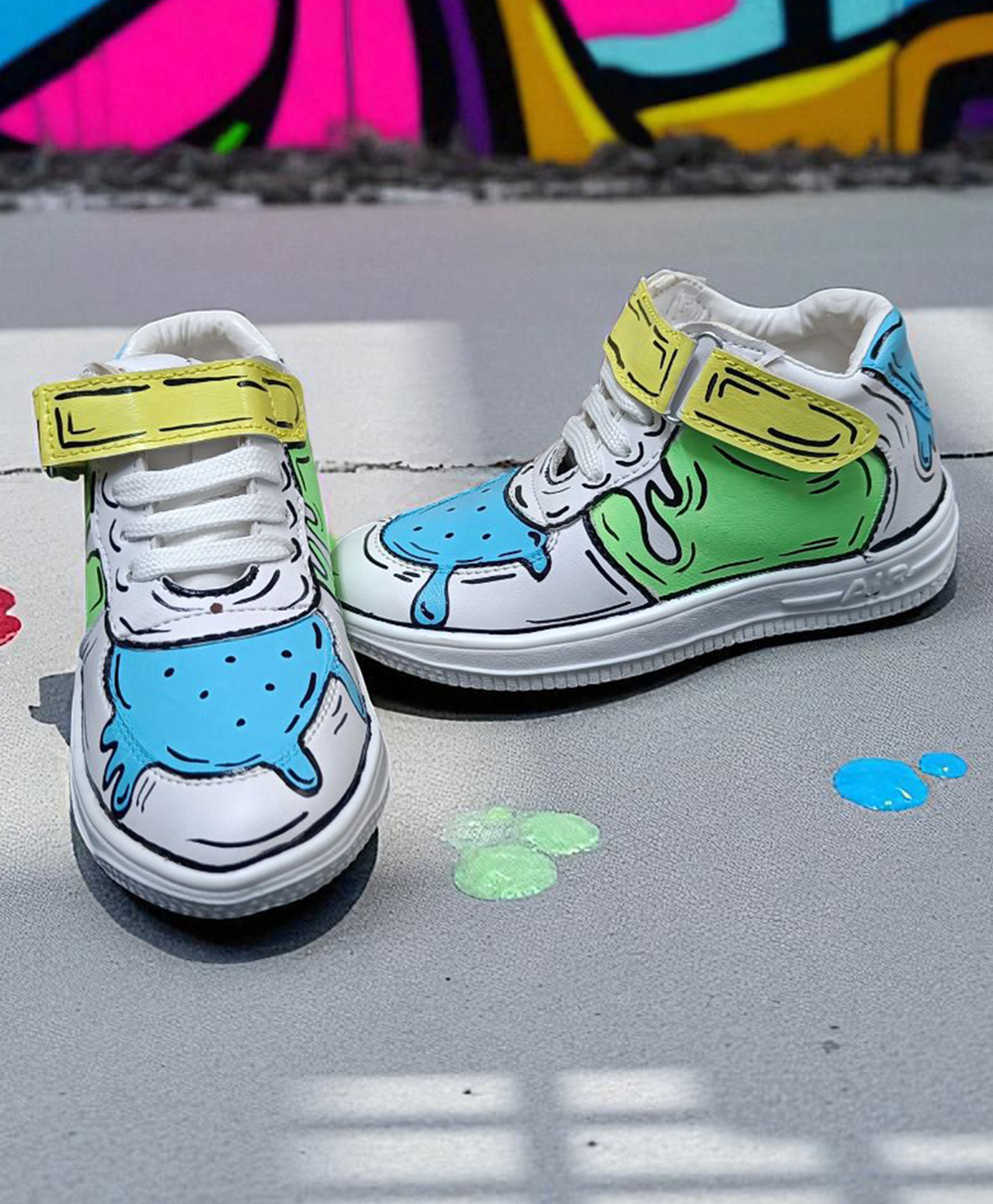 IMAGINO Comic Style Hand Painted Velcro Closure Sneakers - Blue-image-8