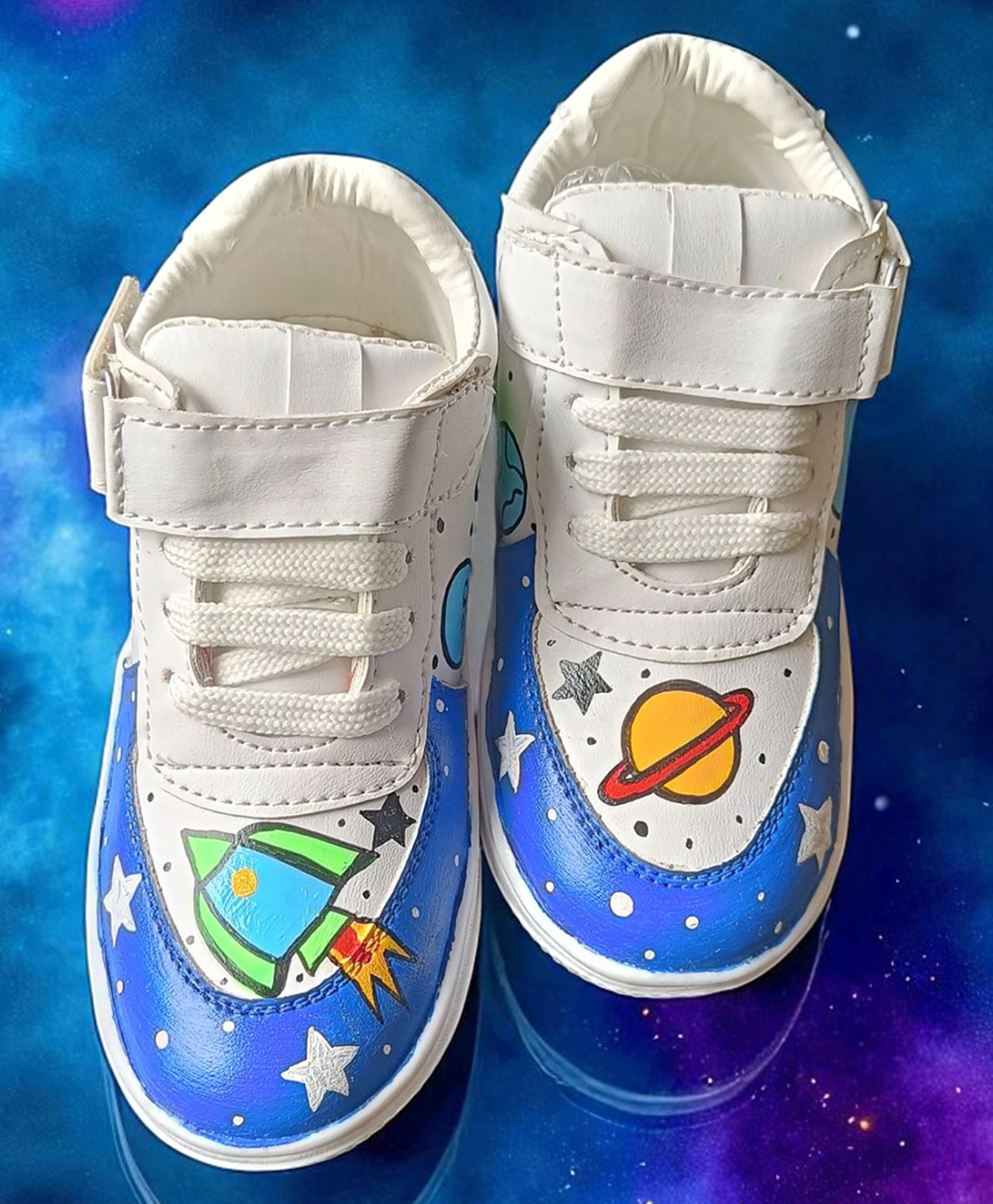 IMAGINO Space Theme Hand Painted Velcro Closure Sneakers - Blue-image-23