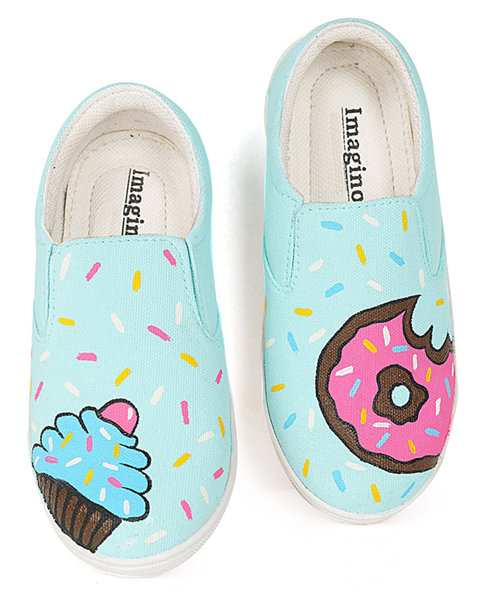 IMAGINO Donut & Cup Cake Hand Painted Slip On Shoes - Mint-image-37