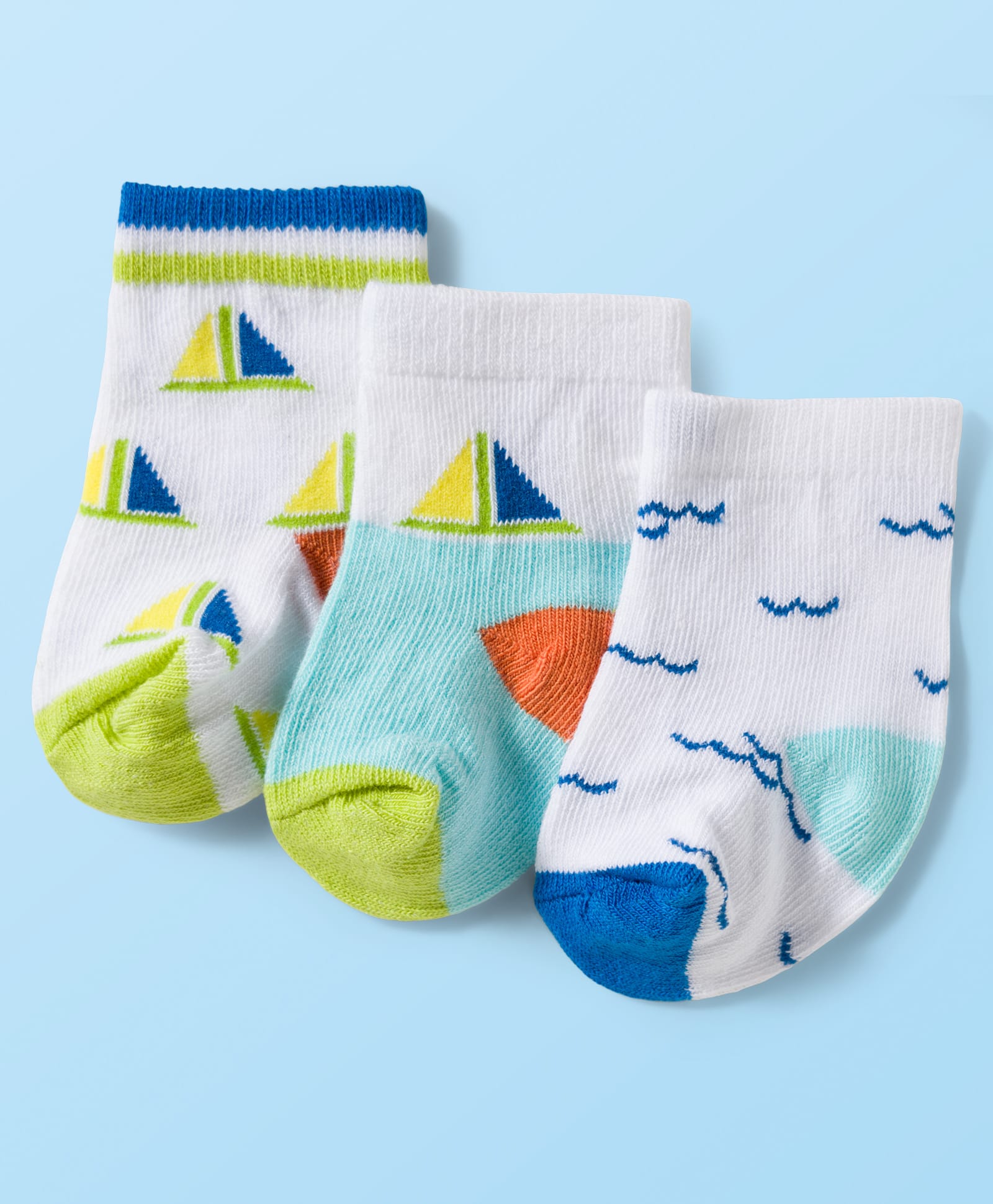 Cute Walk by Babyhug Knit Ankle Length Antibacterial Socks With Sealife Print Pack Of 3 - White & Blue-picture-20