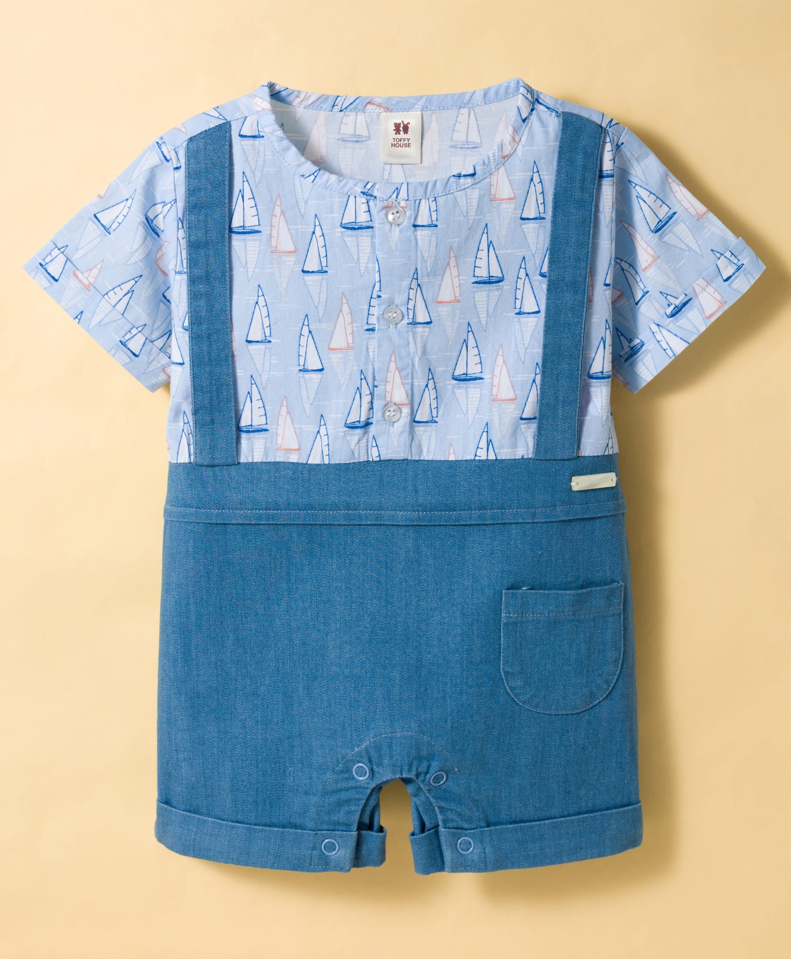 ToffyHouse Oxford Knit Half Sleeves Romper With Boat Print - Blue-picture-22