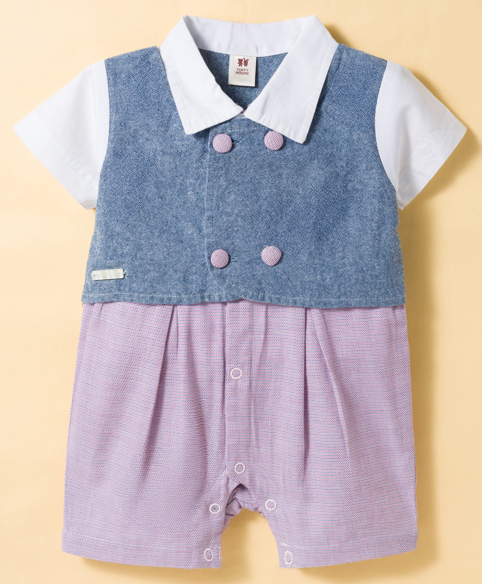 ToffyHouse Oxford Woven Half Sleeves Romper With Color Block Design - Multicolor-image-28