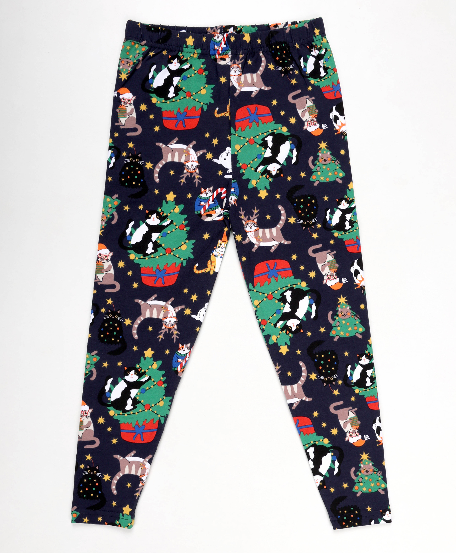 Kiddopanti Cotton Spandex Knit Christmas Theme Christmas Tree Printed Leggings - Navy Blue-picture-12