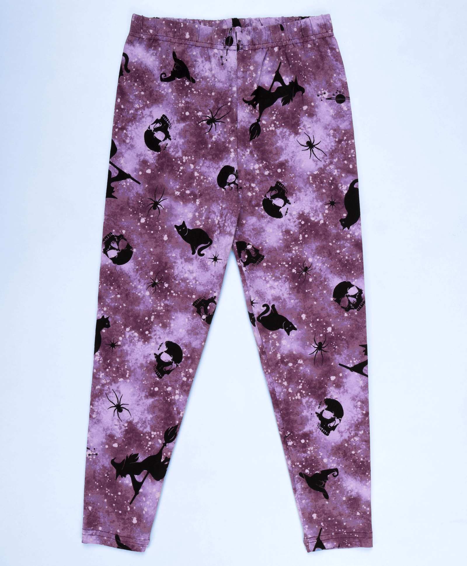 Kiddopanti Cotton Spandex Knit Cats & Spiders Printed Leggings - Purple-picture-28