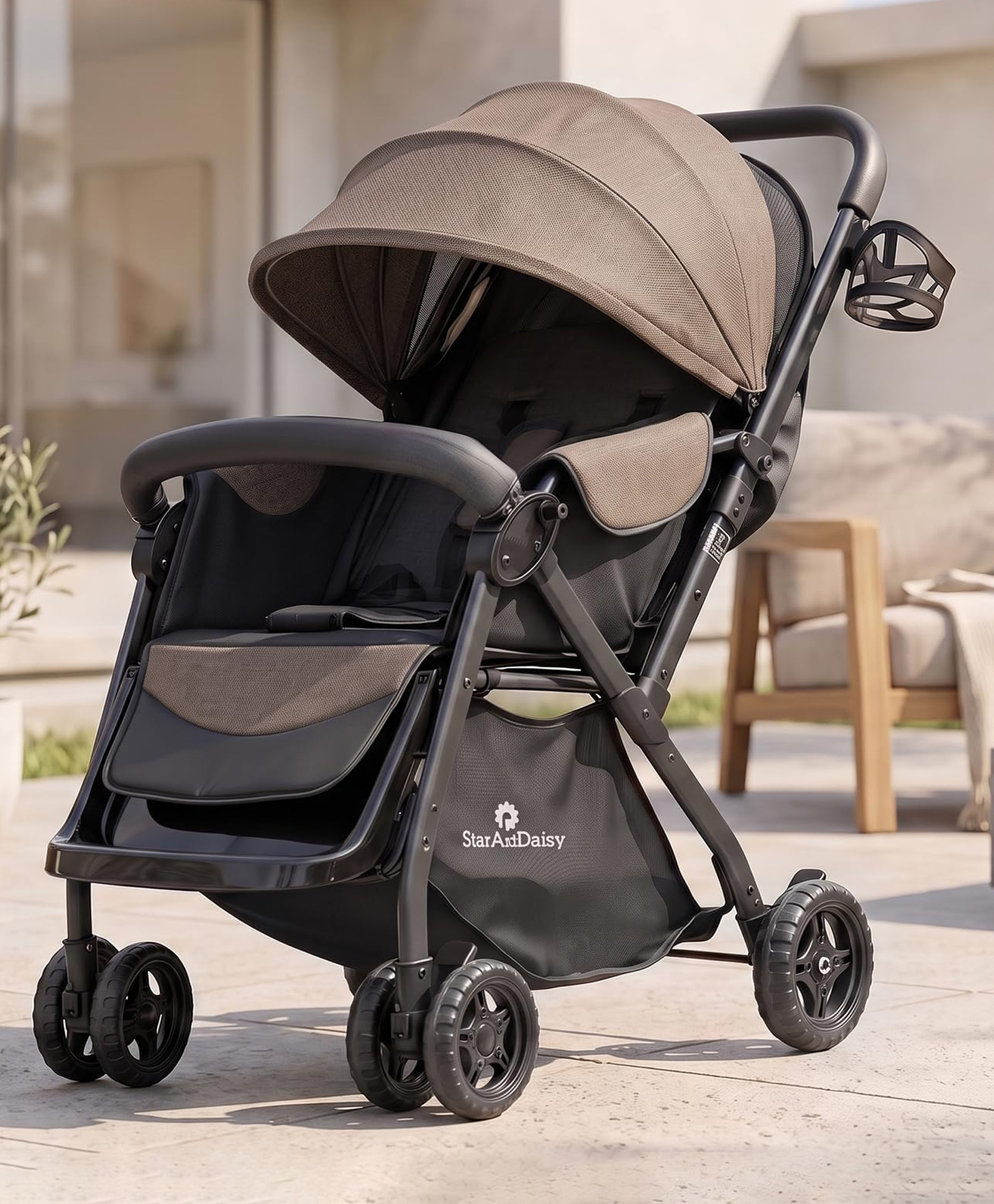 StarAndDaisy Foldable Stroller for 0-3 Years Baby with Adjustable Canopy & Lockable Wheels - Brown-picture-36