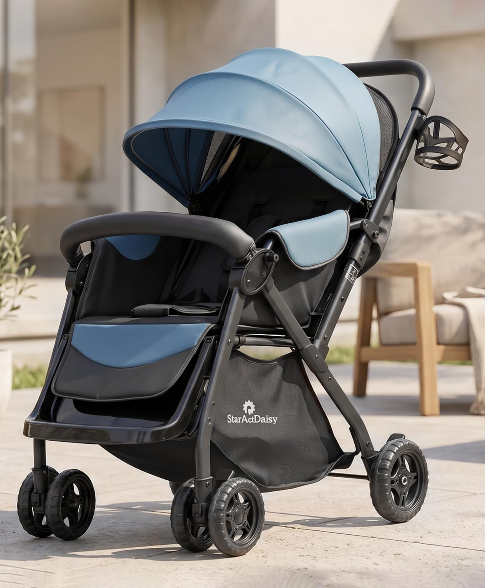 StarAndDaisy Foldable Stroller for 0-3 Years Baby with Adjustable Canopy & Lockable Wheels - Blue-picture-35