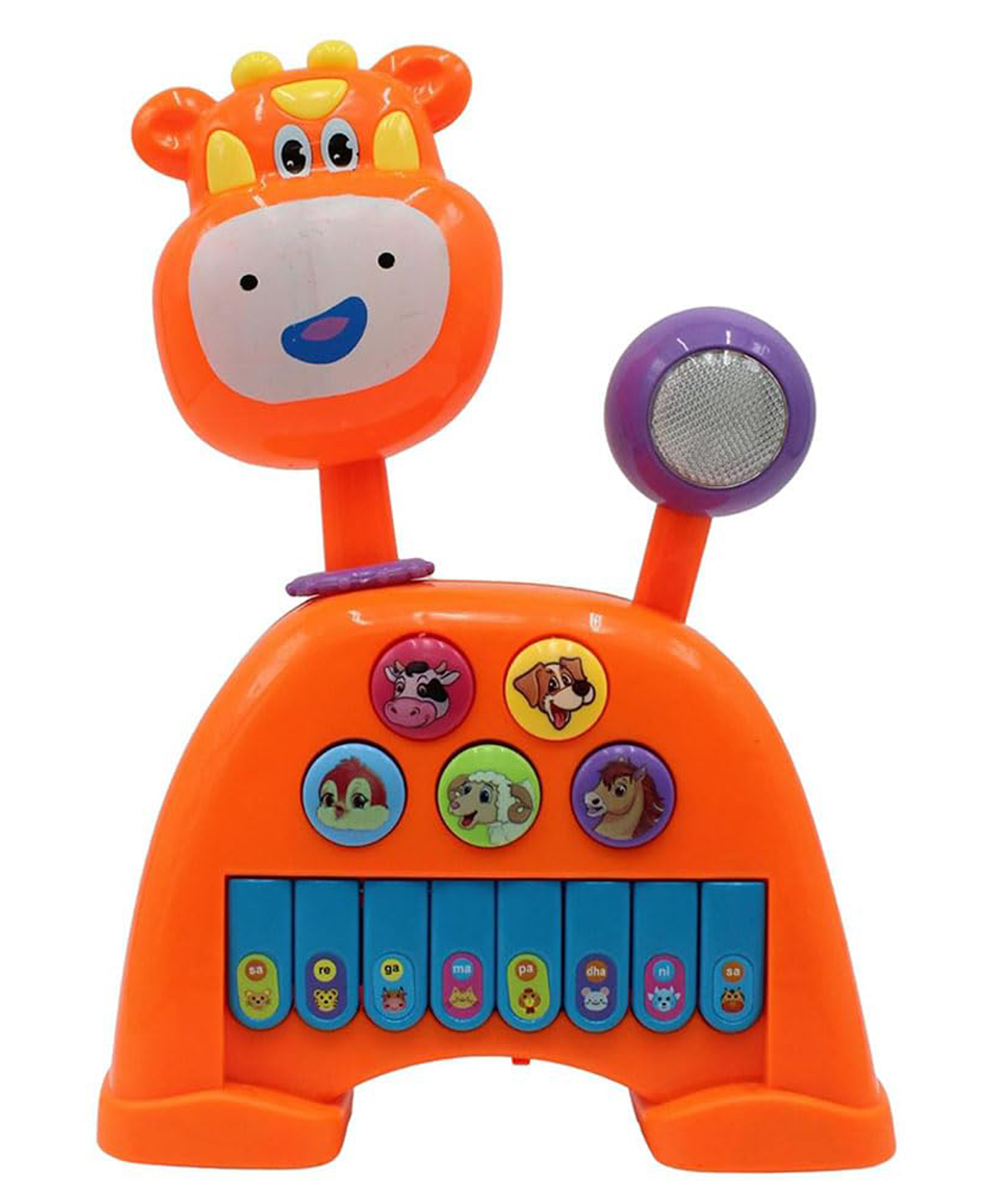 StarAndDaisy 3-in-1 Animal Shaped Baby Musical Toy, Piano Keys with Lights, 5 Animal Voices, 360° Rotating Head & Jackpot Wheel -Cow-image-47