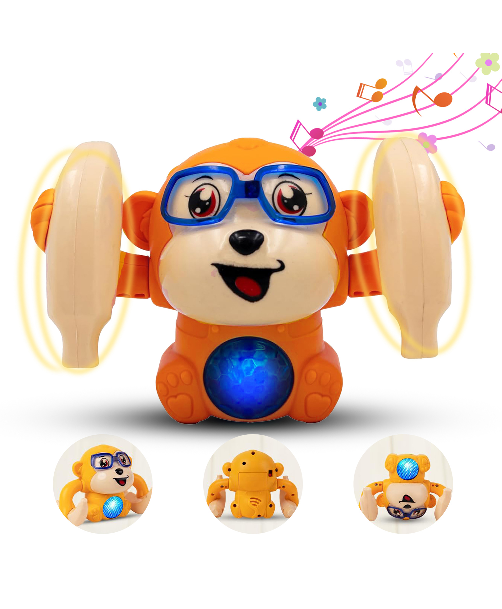 StarAndDaisy Baby Dancing Monkey Toy with 360 Degree Rotation, Clap Activated Music and LED Light-Orange-picture-20