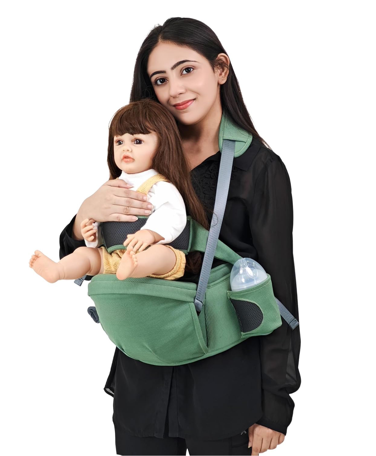 StarAndDaisy 3-in-1 Baby Carrier with Hip Seat, Multi Carry Positions Front & Back, Ergonomic Baby Carrier with Waist Straps, Padded Shoulder Support & Storage Pockets -Green-picture-11