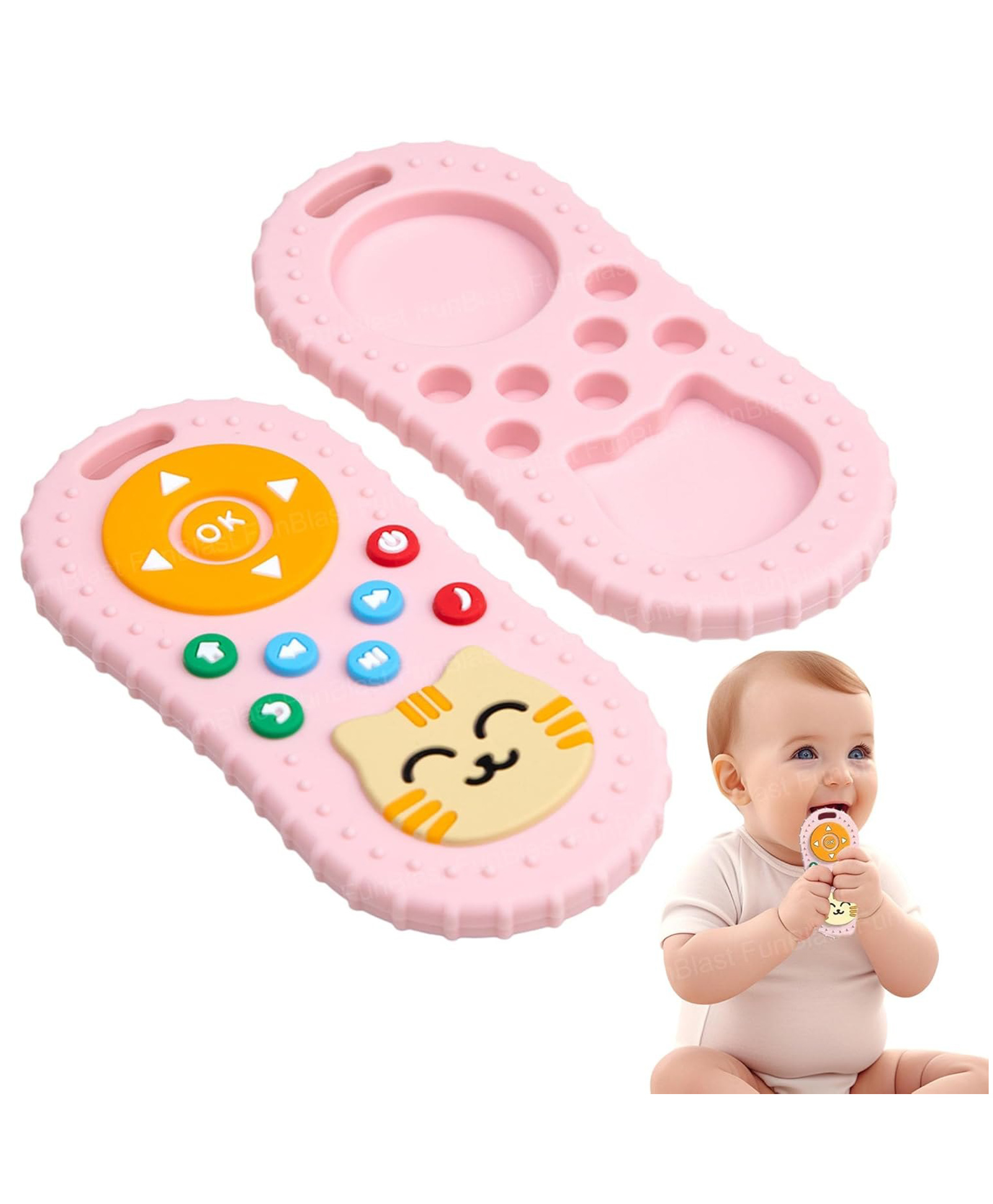 FunBlast Remote Shaped Silicone Teether Toy for Babies Pack of 1 - Pink-image-39