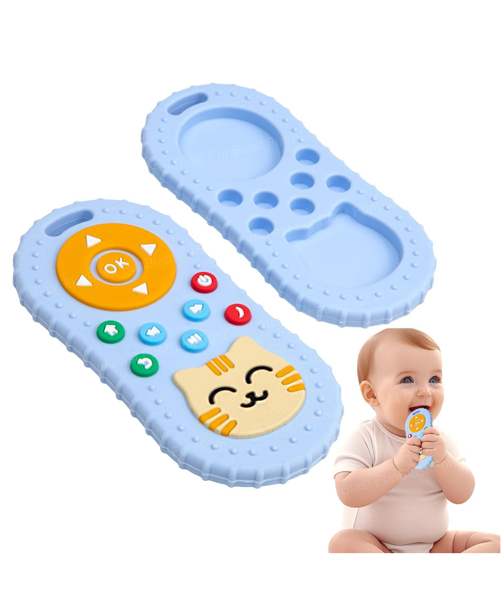 FunBlast Remote Shaped Silicone Teether Toy for Babies Pack of 1 - Blue-image-26