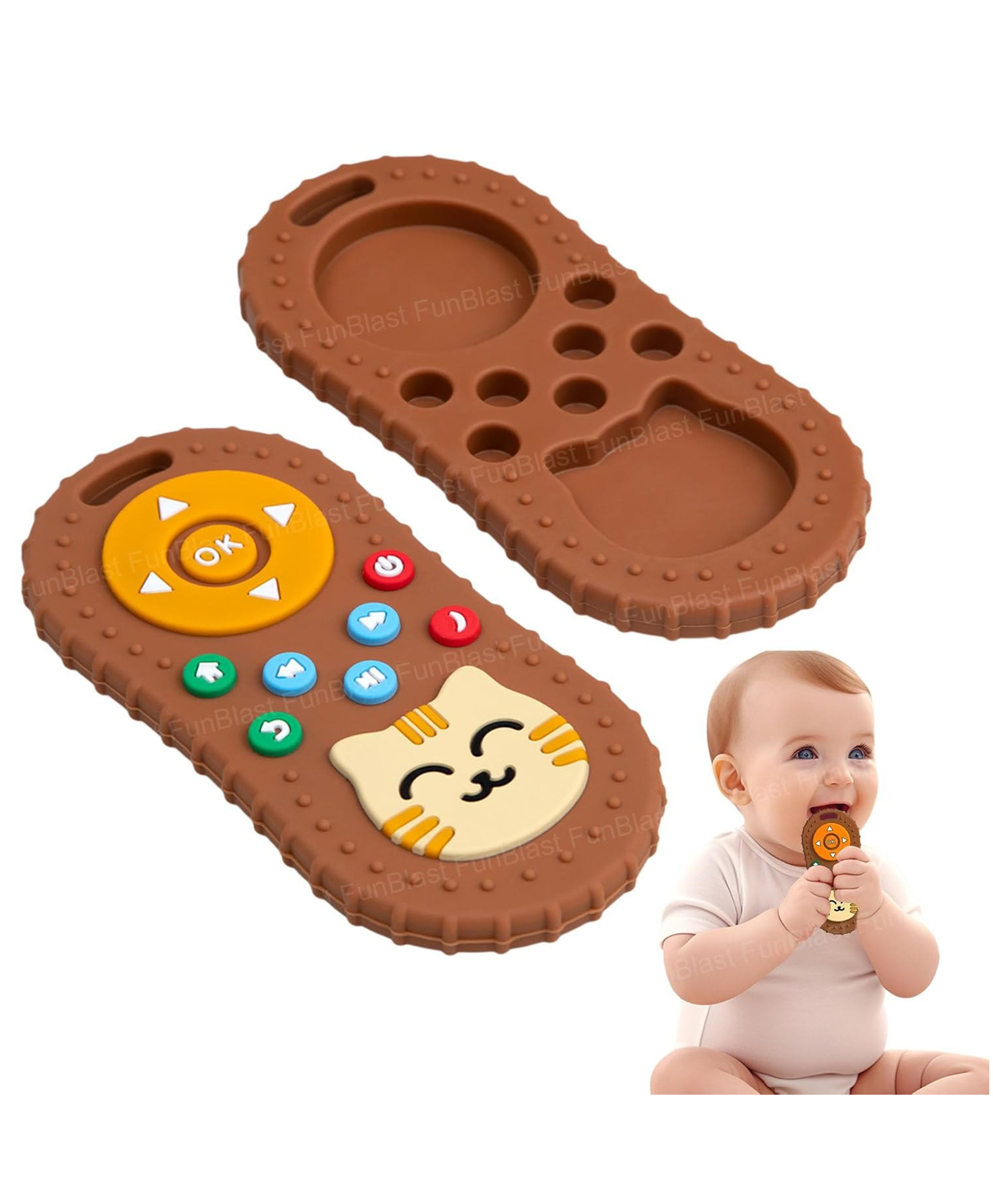 FunBlast Remote Shaped Silicone Teether Toy for Babies Pack of 1 - Brown-image-38