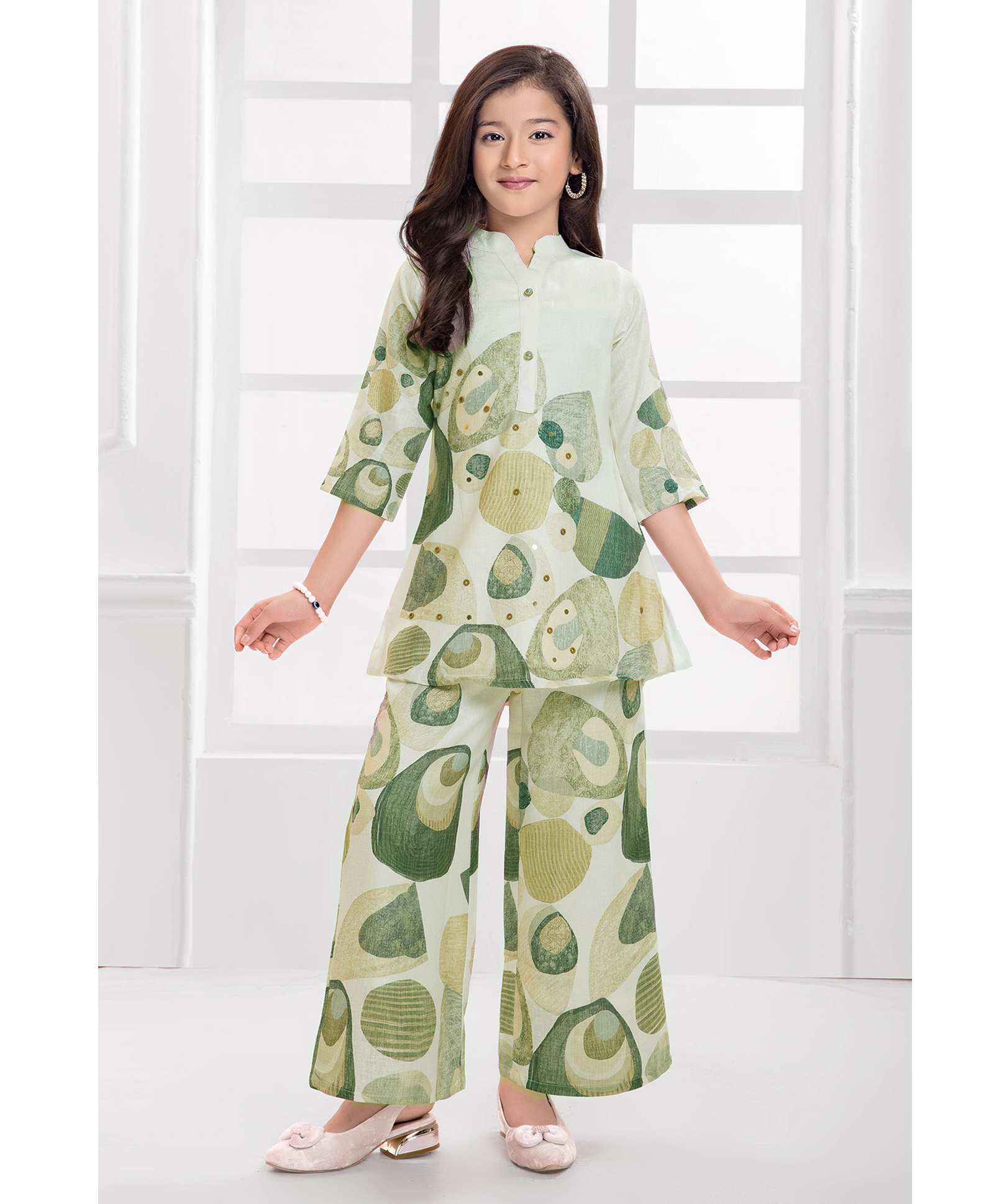 Ministitch Cotton Blend Woven Three Fourth Sleeves Abstract Printed Kurta Palazzo Set - Grey-picture-20