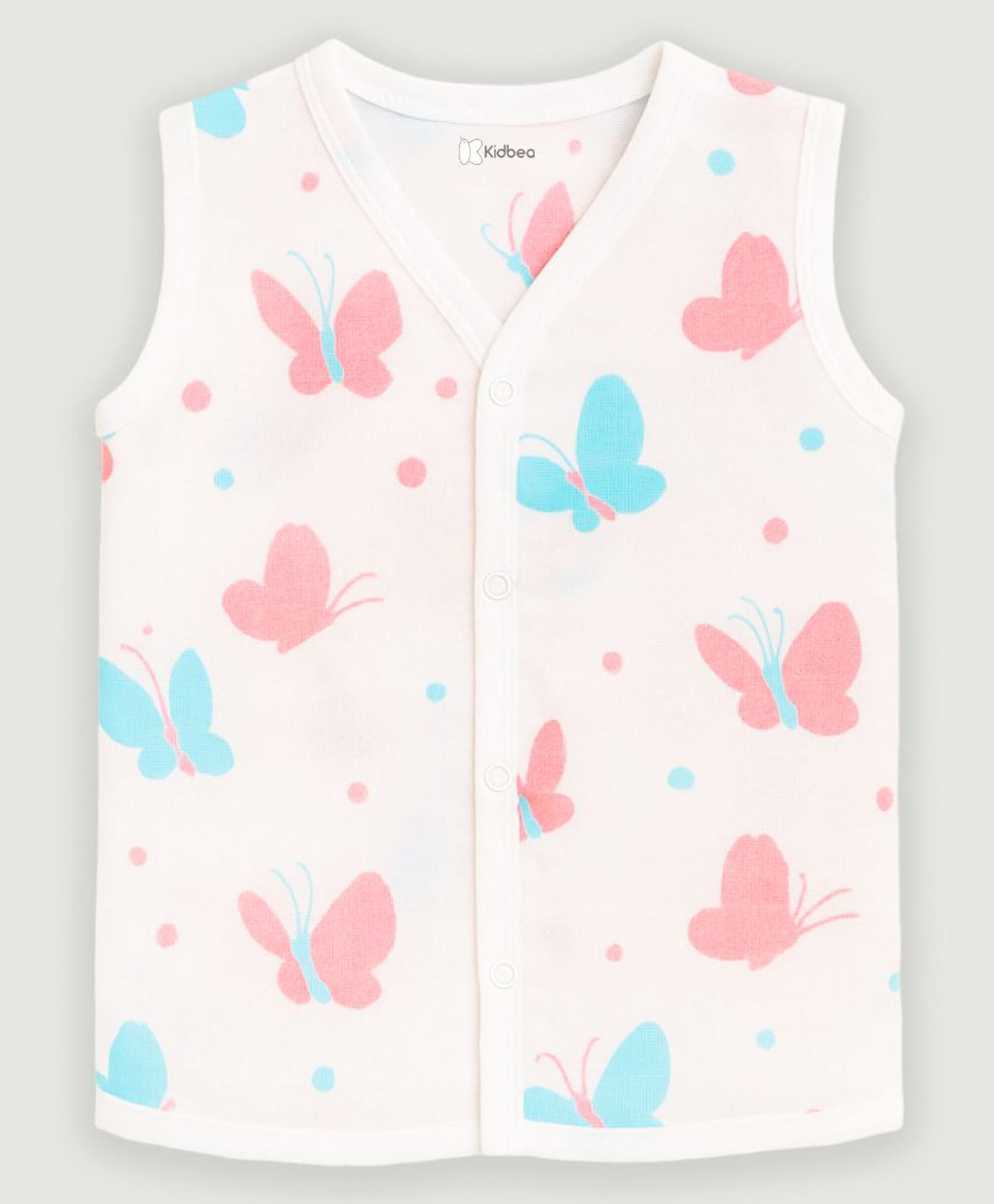Kidbea Muslin Woven Sleeveless Butterfly Printed Jhabla - Multi Colour-image-35