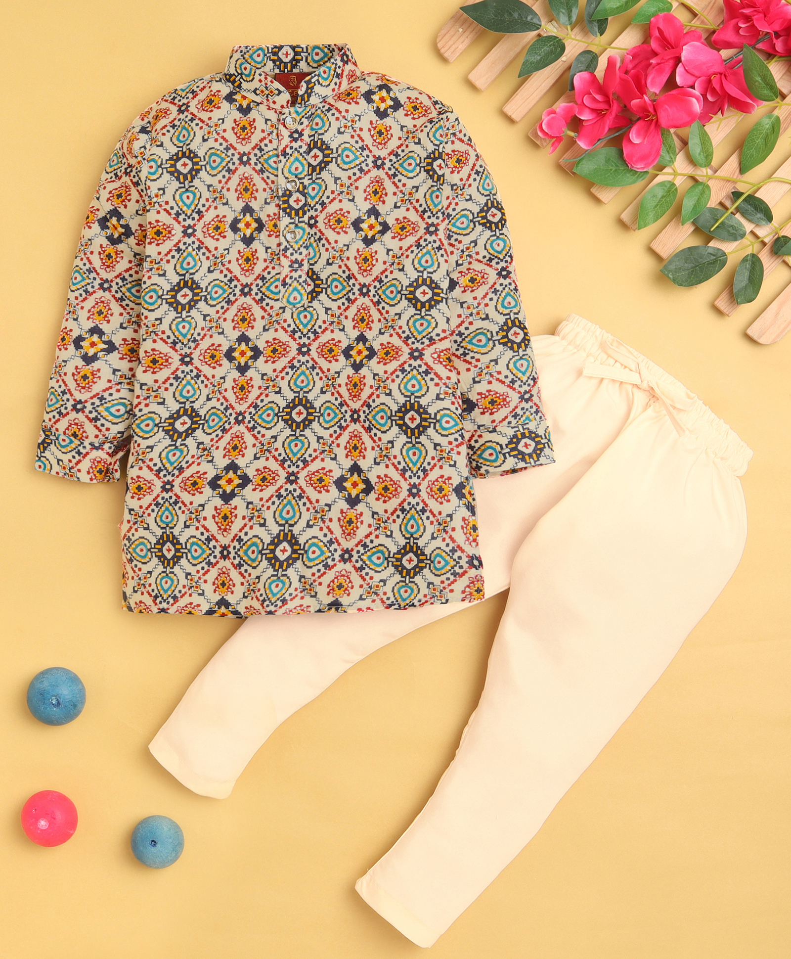 Jeet Ethnics Cotton Blend Knit Full Sleeves Abstract Printed Kurta Pyjama Set - Multi Colour-image-28
