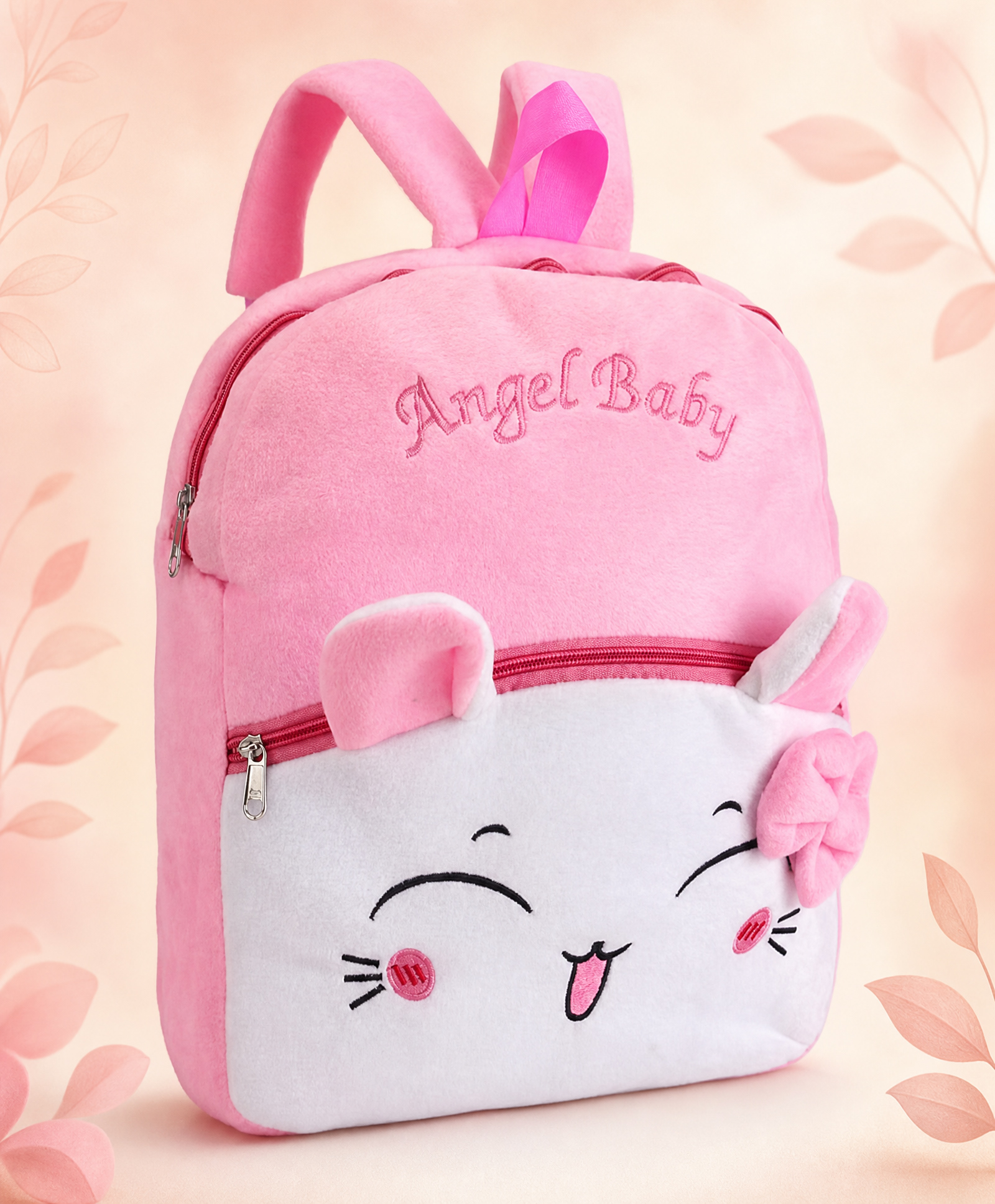 Play Nation Angel Soft Toy Bag Pink & White| Backpack for Pre-School| Picnic & Travel| Plush & Lightweight| Adjustable Padded Shoulder Strap| Fancy Mini Backpack for - Height 14 Inches-picture-11