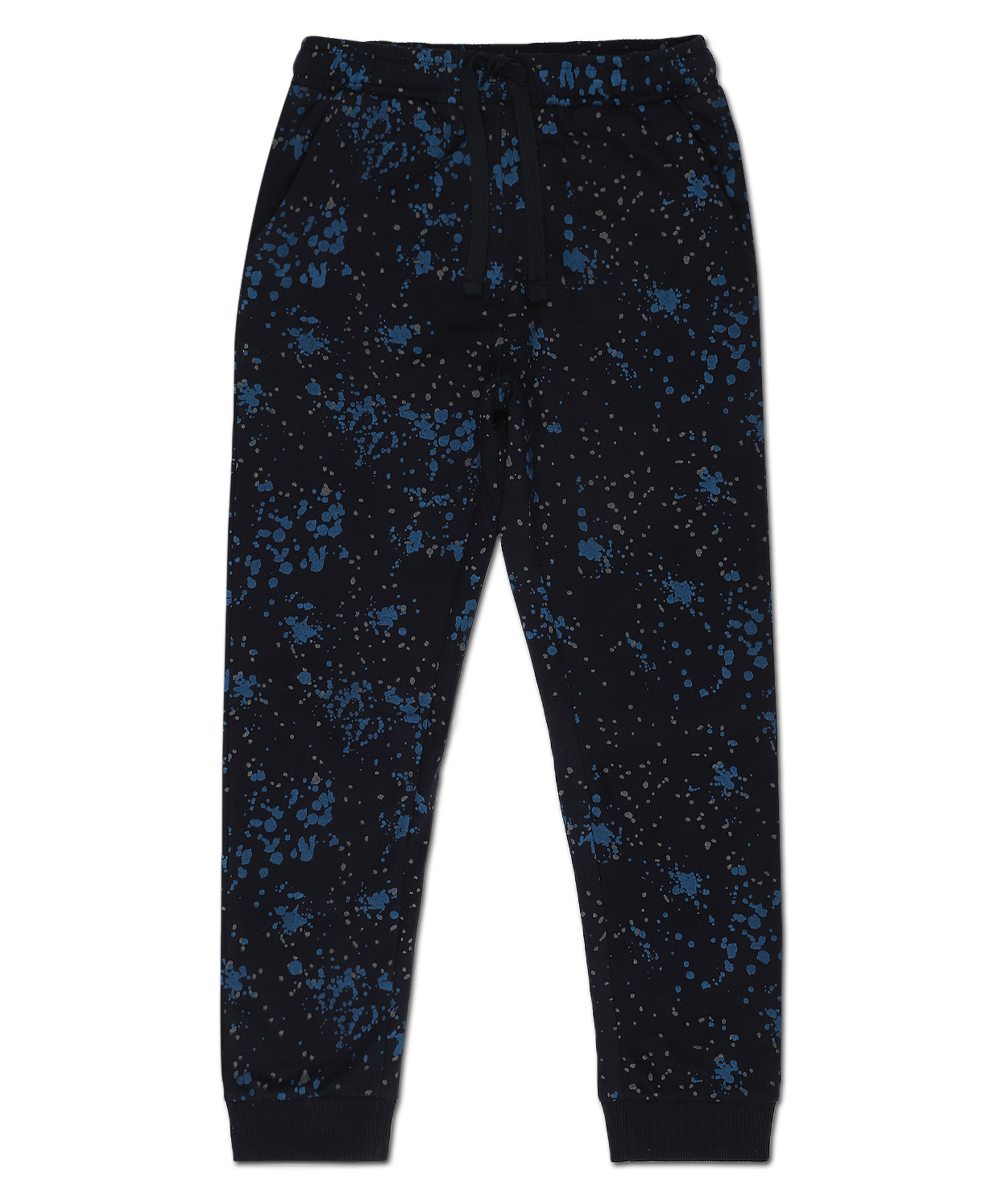 ALAN JONES Cotton Blend Knit Splattering Paint Printed Joggers - Navy-picture-11
