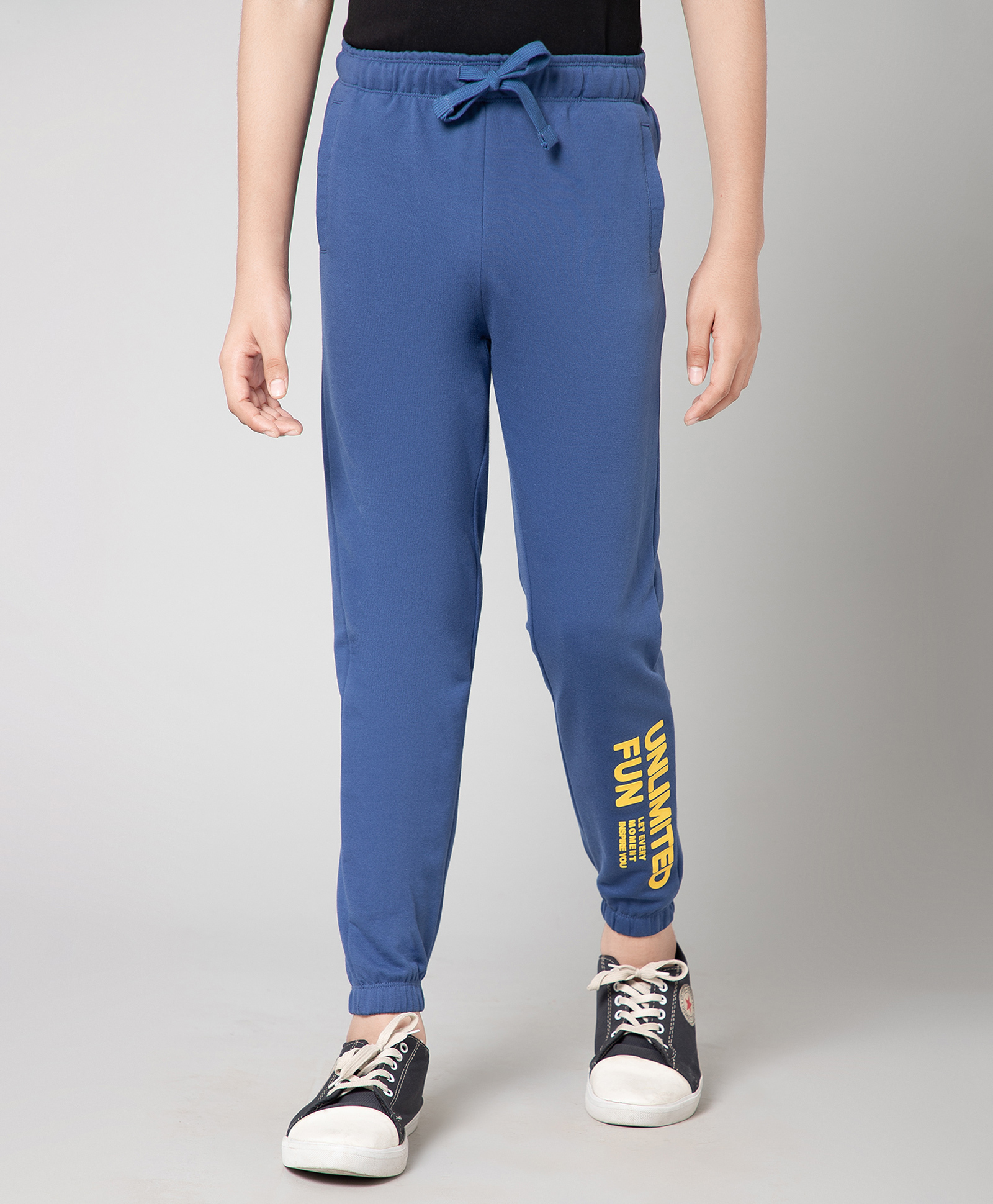 ALAN JONES Cotton Blend Knit Unlimited Fun Text Printed Joggers - Blue-picture-28