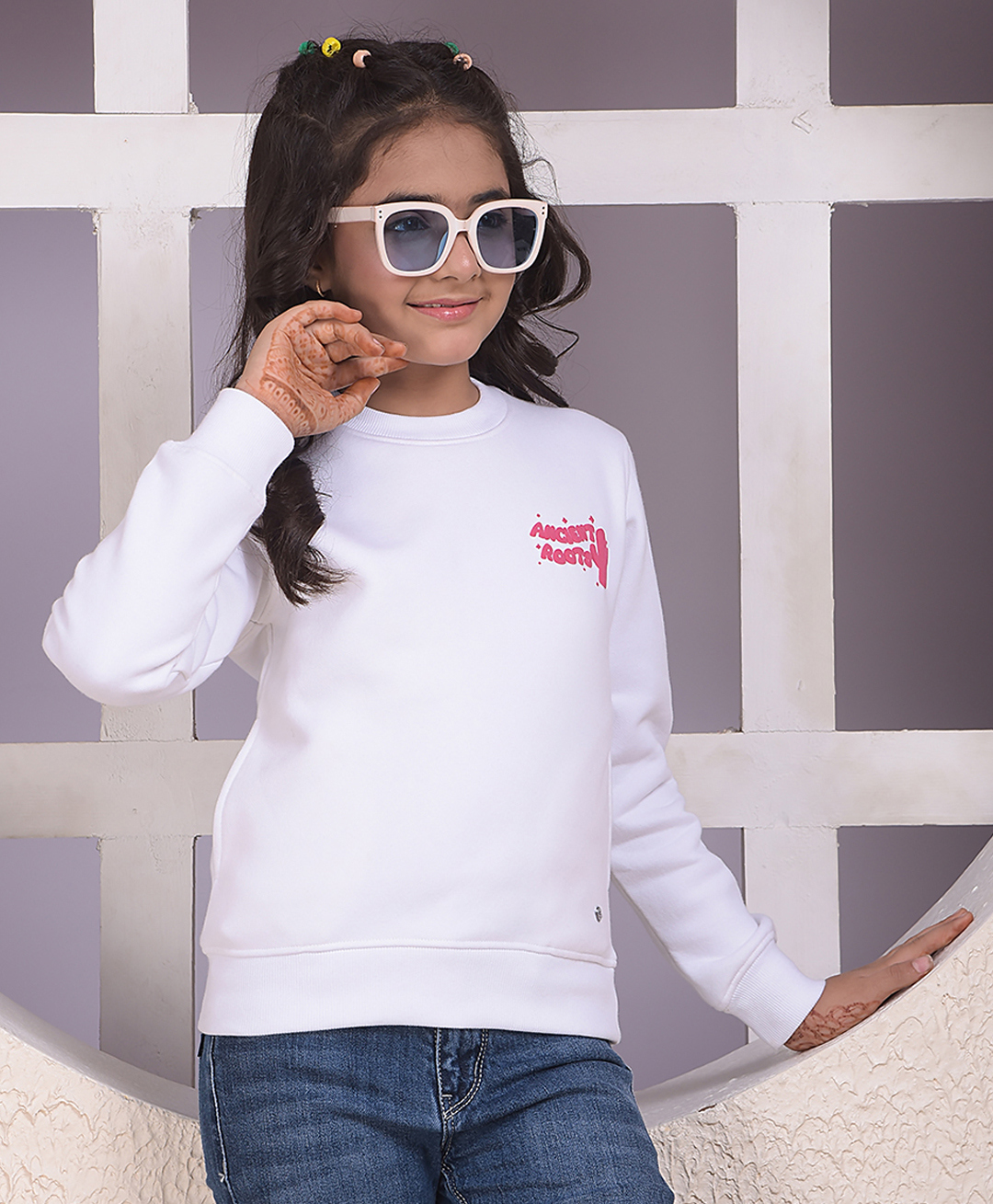 CRIMSOUNE CLUB Cotton Knit Full Sleeves Ancient Roots Text Printed Light Winter Sweatshirt - White-image-29