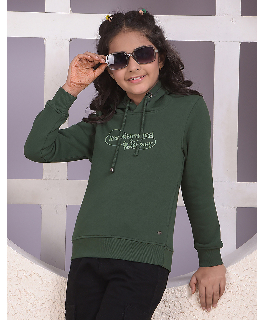 CRIMSOUNE CLUB Cotton Knit Full Sleeves Reconstructed Legacy Text Light Winter Hooded Sweatshirt - Green-picture-17