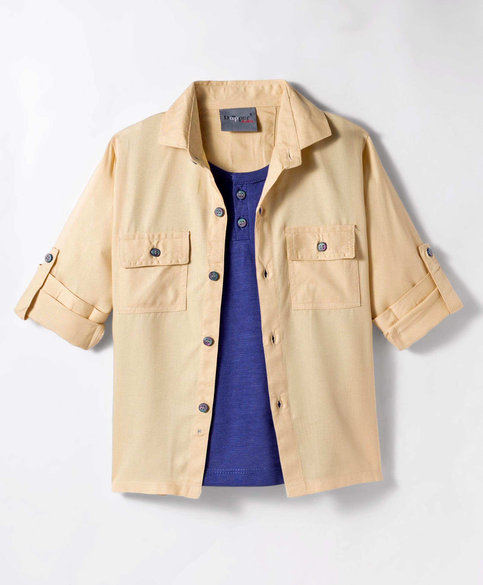 Dapper Dudes Full Sleeves Solid Shirt With Attached Tee - Fawn-picture-24